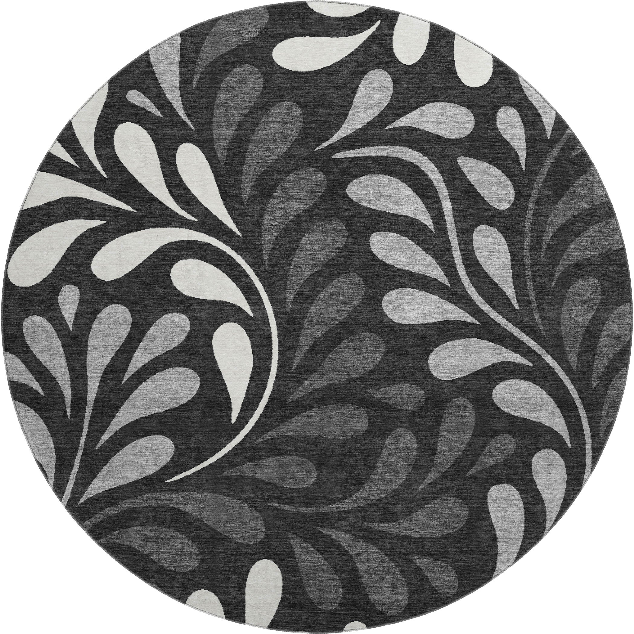 Split Machine Washable Contemporary Black Rug 8' x 8' #shape_Round