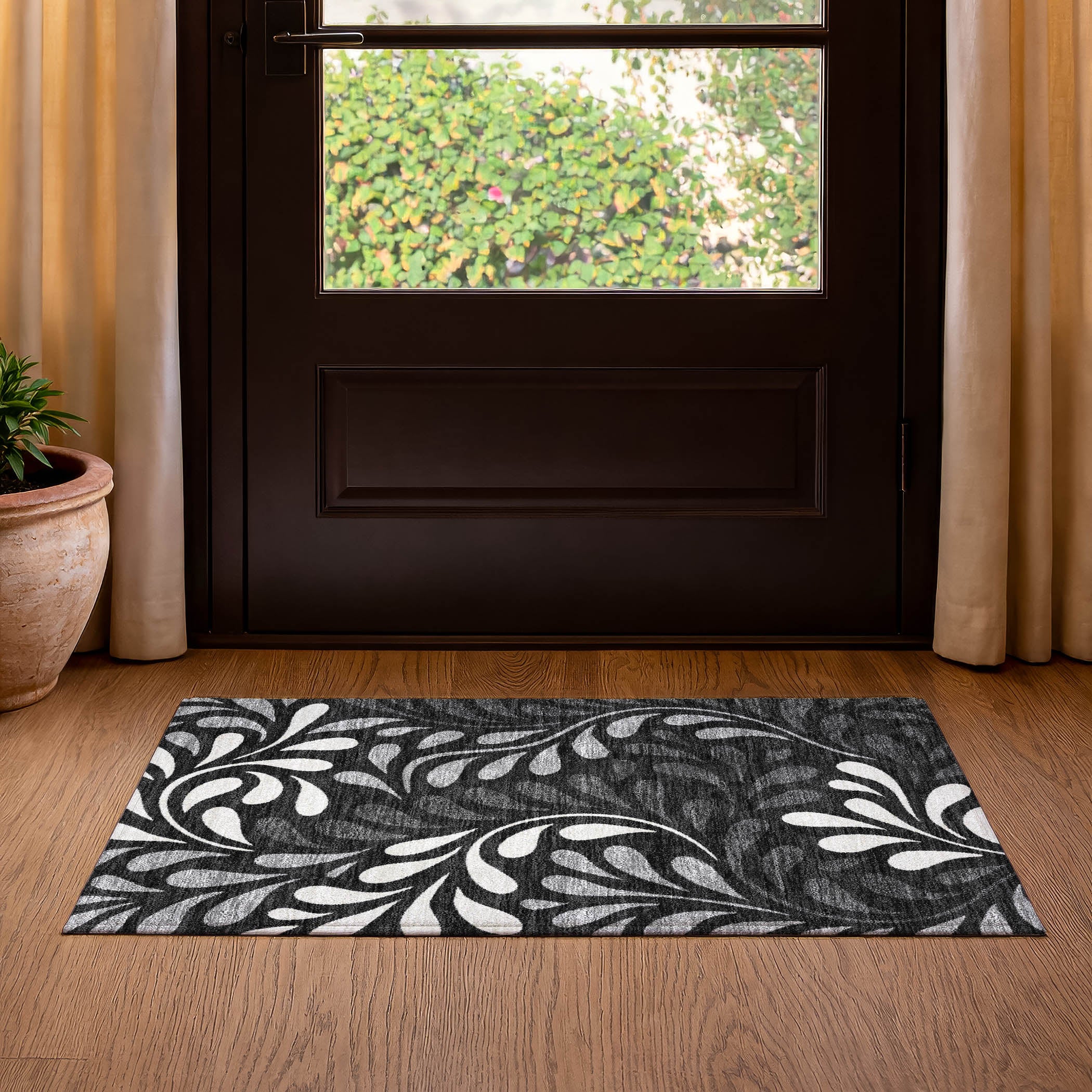 Split Machine Washable Contemporary Black Rug 1'8" x 2'6" #shape_Rectangle