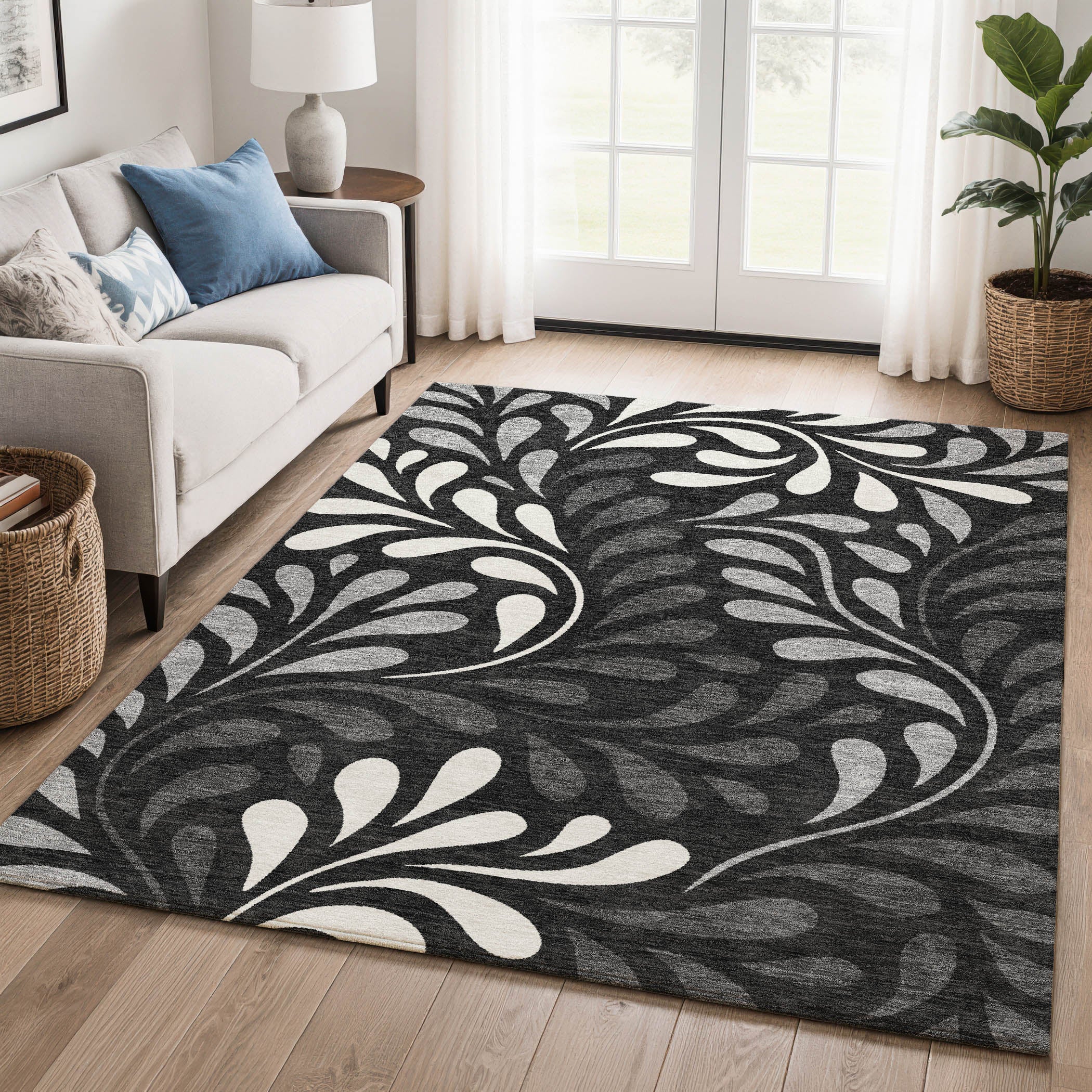 Split Machine Washable Contemporary Black Rug 3' x 5' #shape_Rectangle