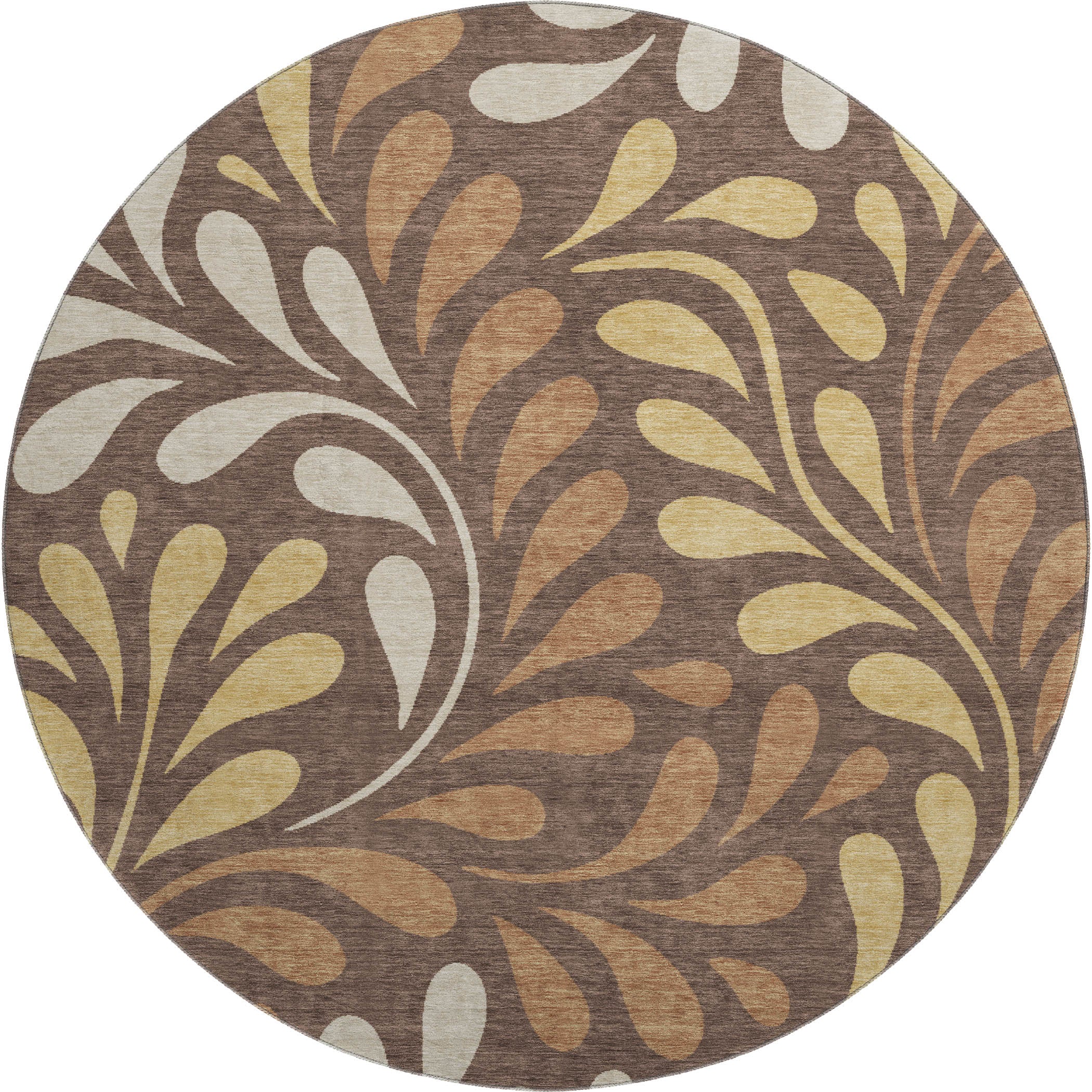 Split Machine Washable Transitional Fudge Brown Rug 8' x 8' #shape_Round