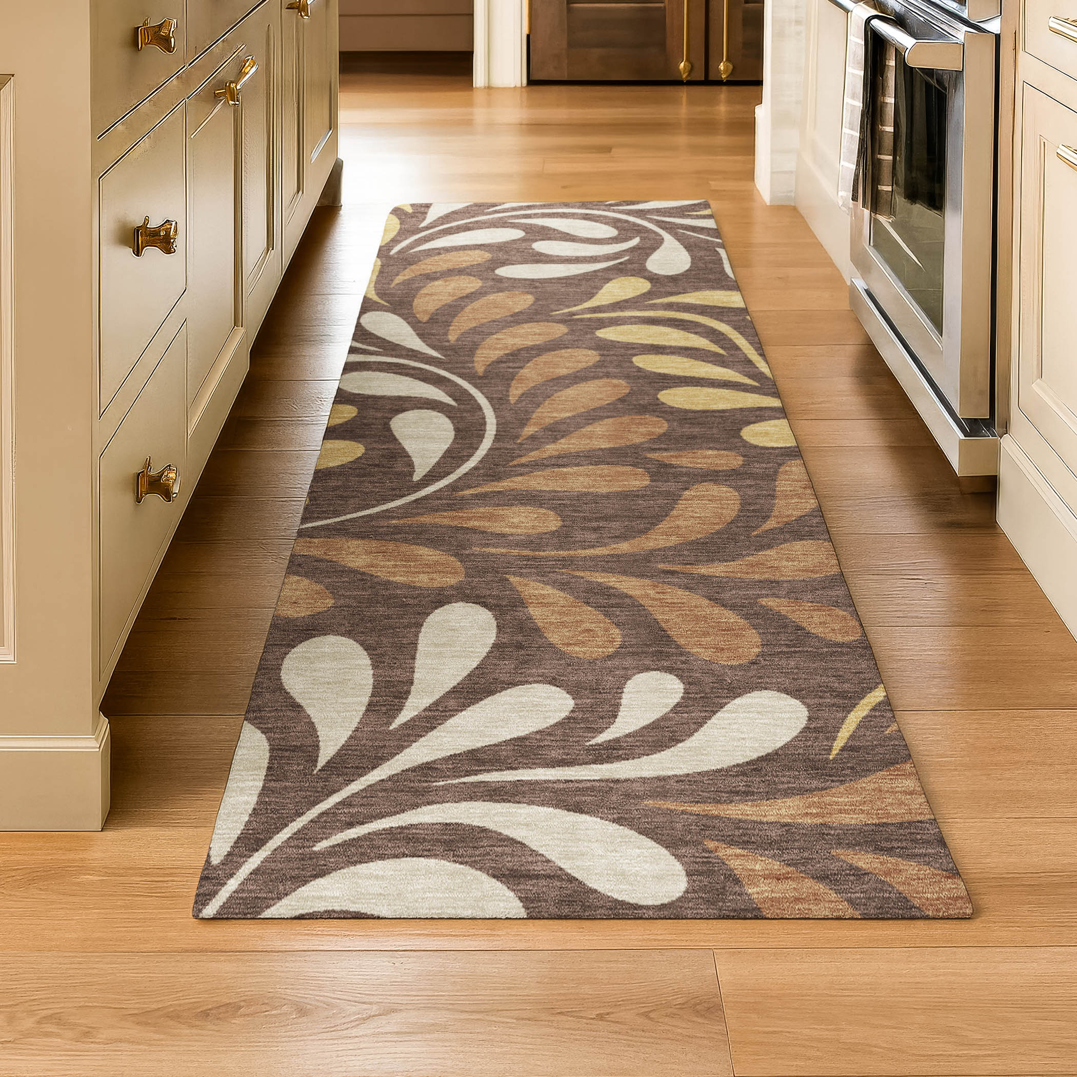Split Machine Washable Transitional Fudge Brown Rug 2'3" x 7'6" #shape_Runner