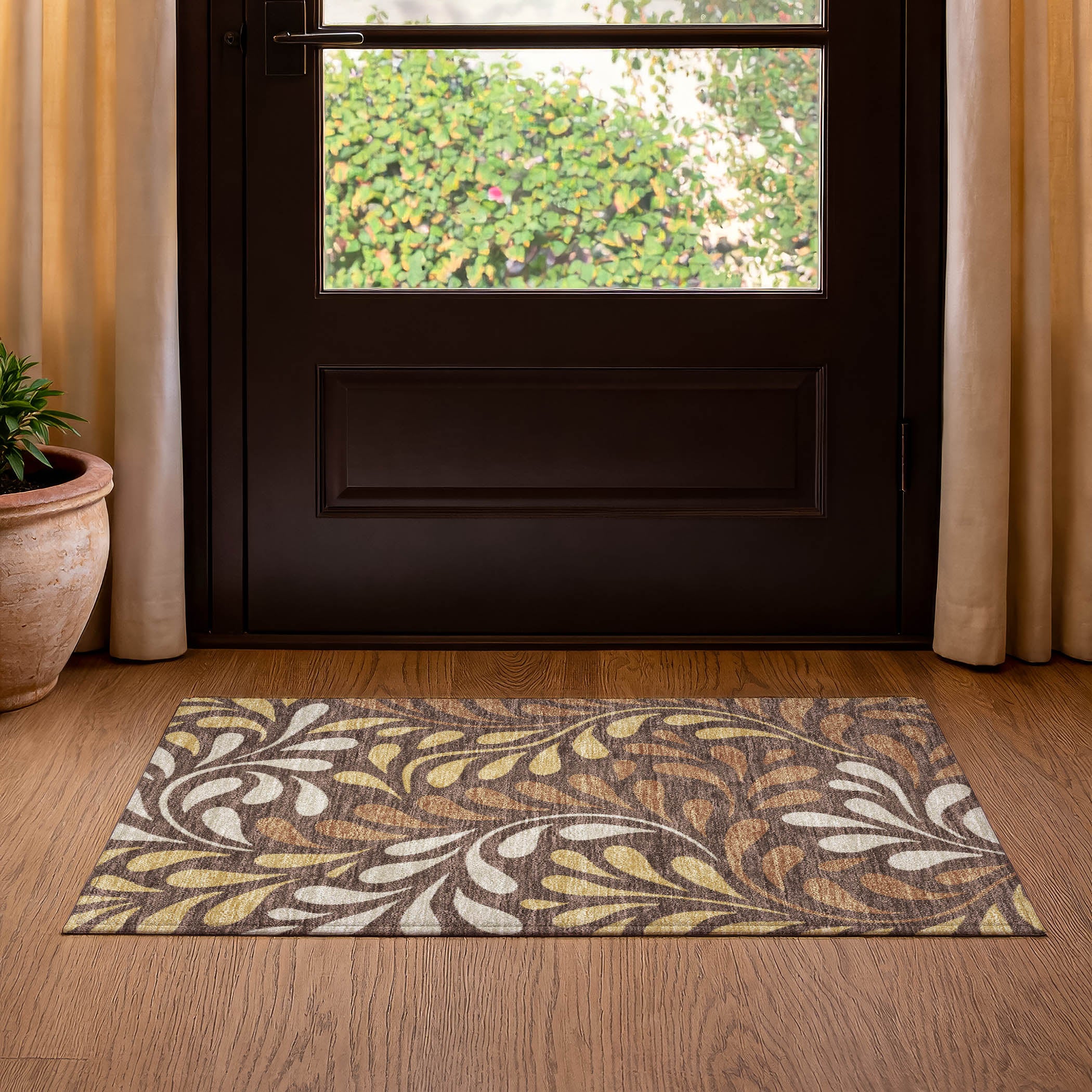 Split Machine Washable Transitional Fudge Brown Rug 1'8" x 2'6" #shape_Rectangle