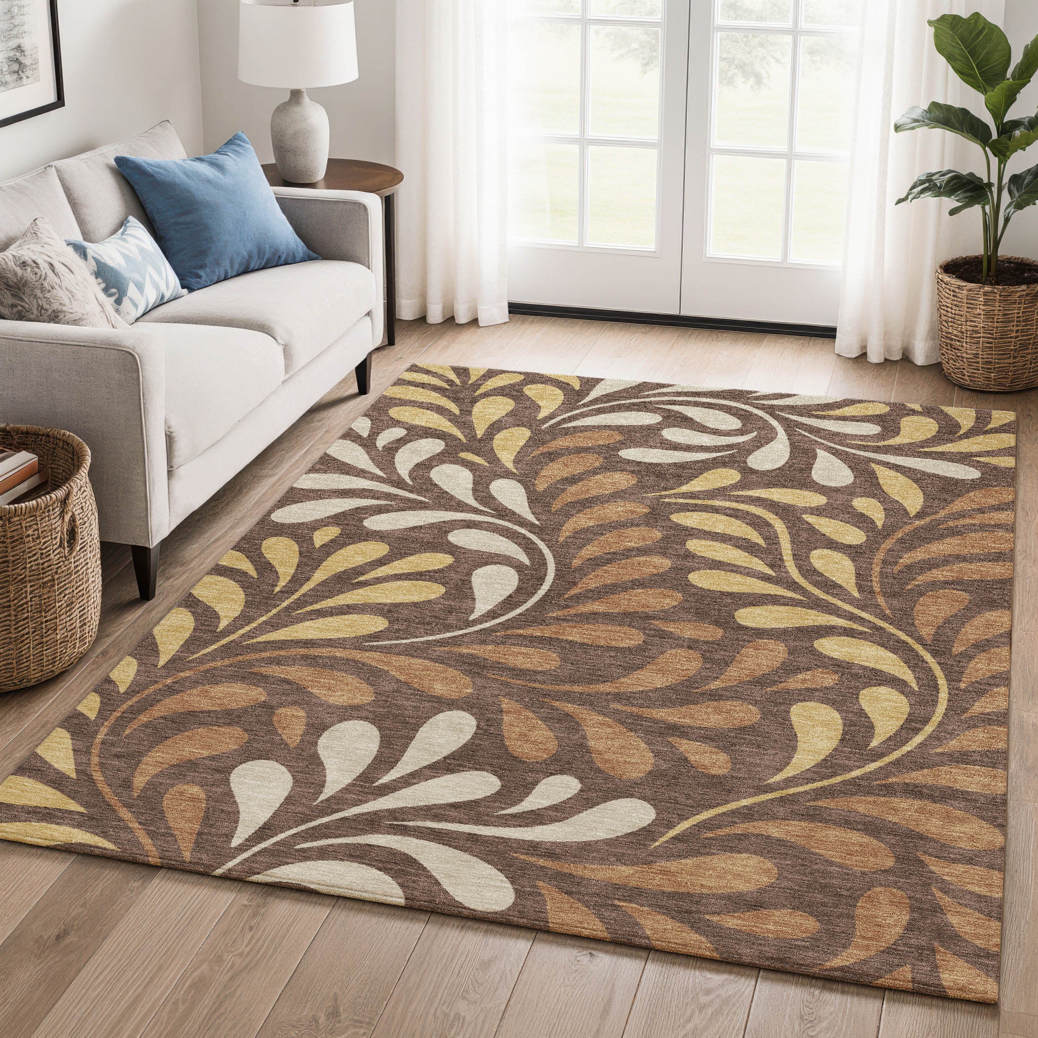 Split Machine Washable Transitional Fudge Brown Rug 3' x 5' #shape_Rectangle