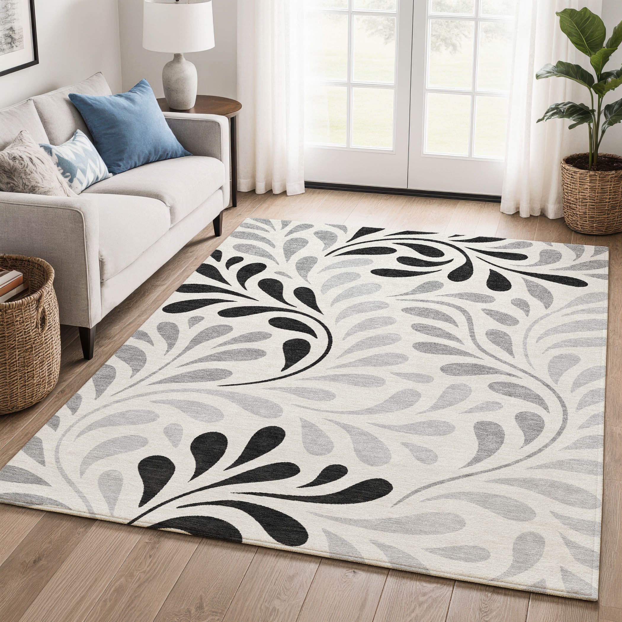 Split Machine Washable Transitional Ivory Rug 3' x 5' #shape_Rectangle