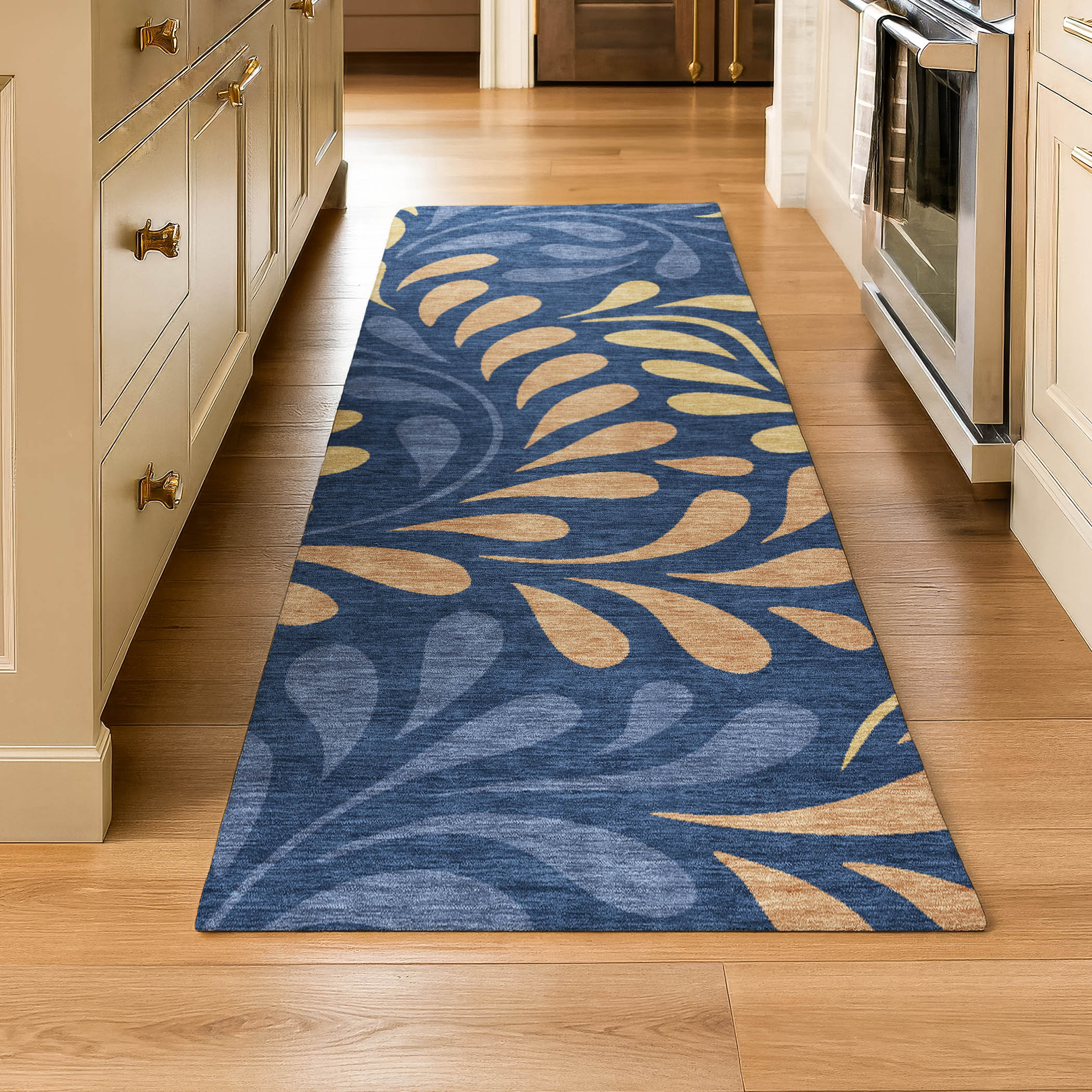 Split Machine Washable Transitional Navy Blue Rug 2'3" x 7'6" #shape_Runner