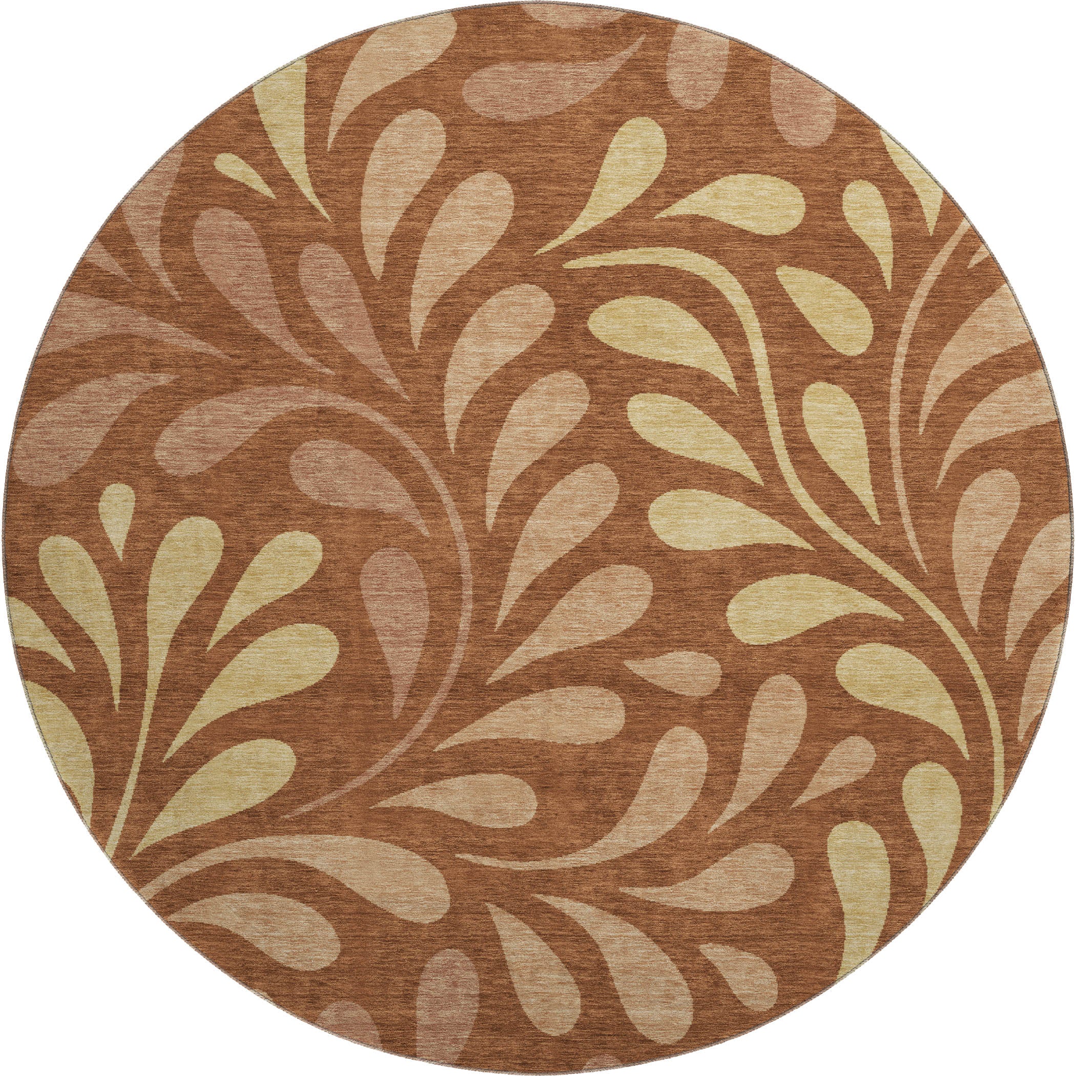 Split Machine Washable Transitional Paprika Orange Rug 8' x 8' #shape_Round