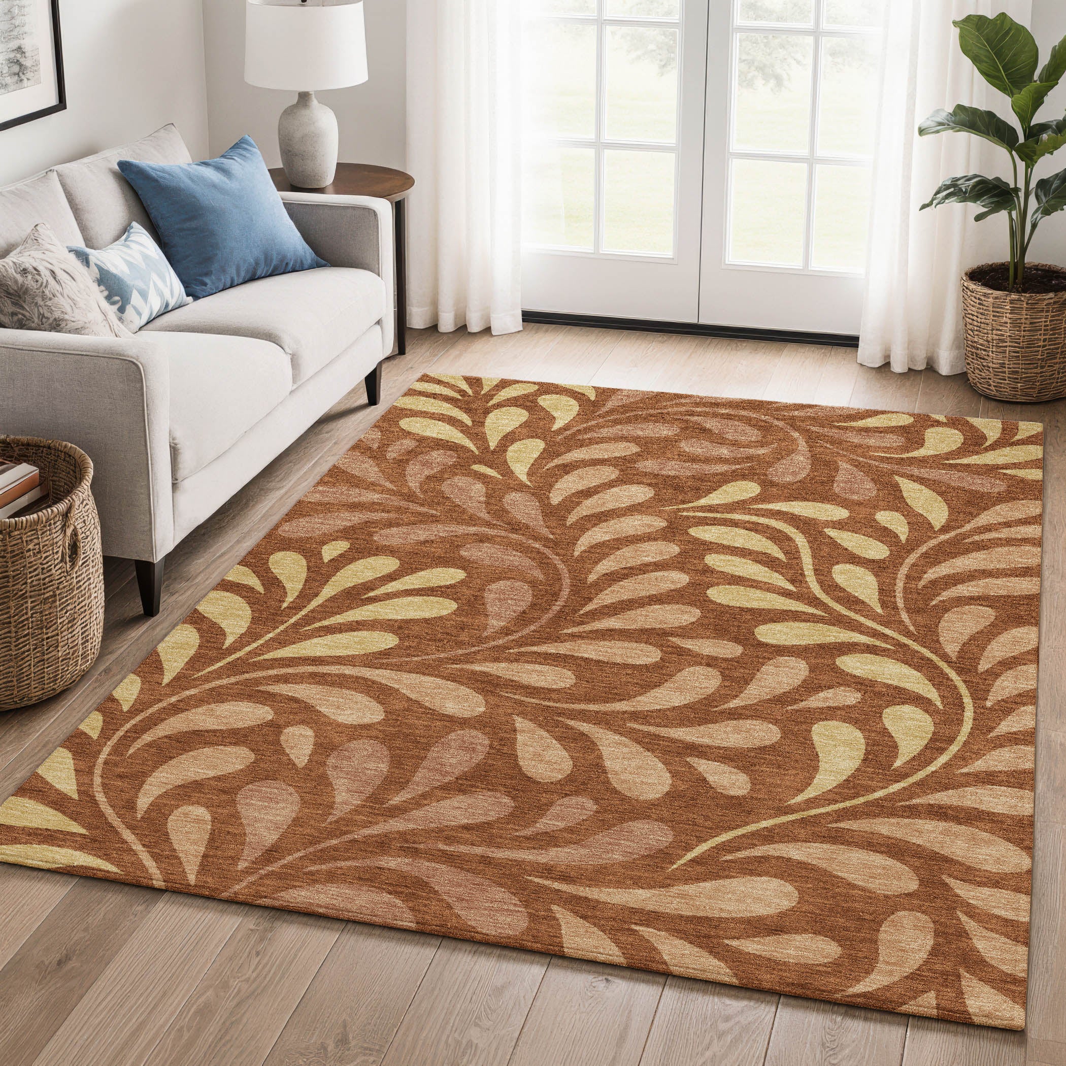 Split Machine Washable Transitional Paprika Orange Rug 3' x 5' #shape_Rectangle