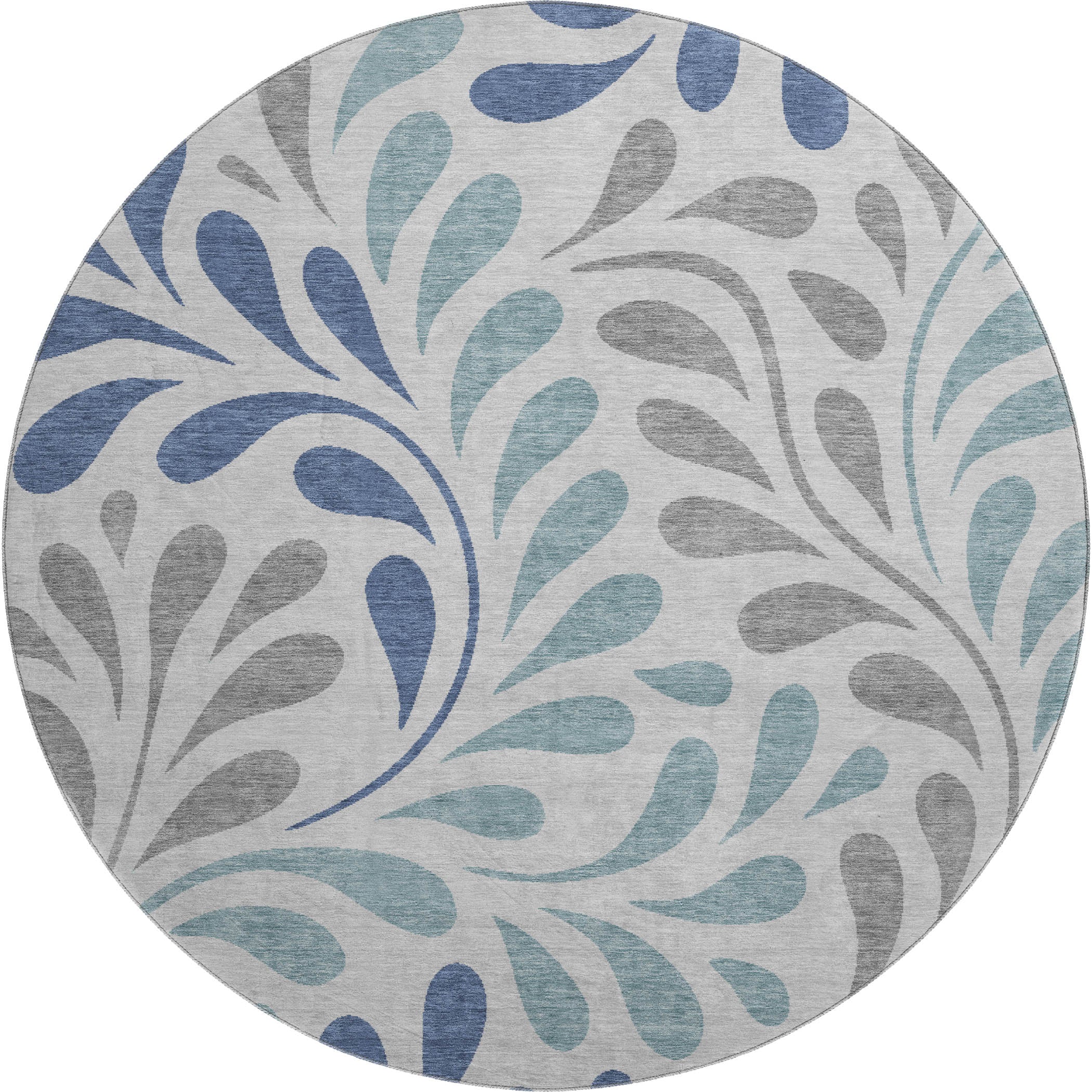 Split Machine Washable Transitional Silver Gray Rug 8' x 8' #shape_Round