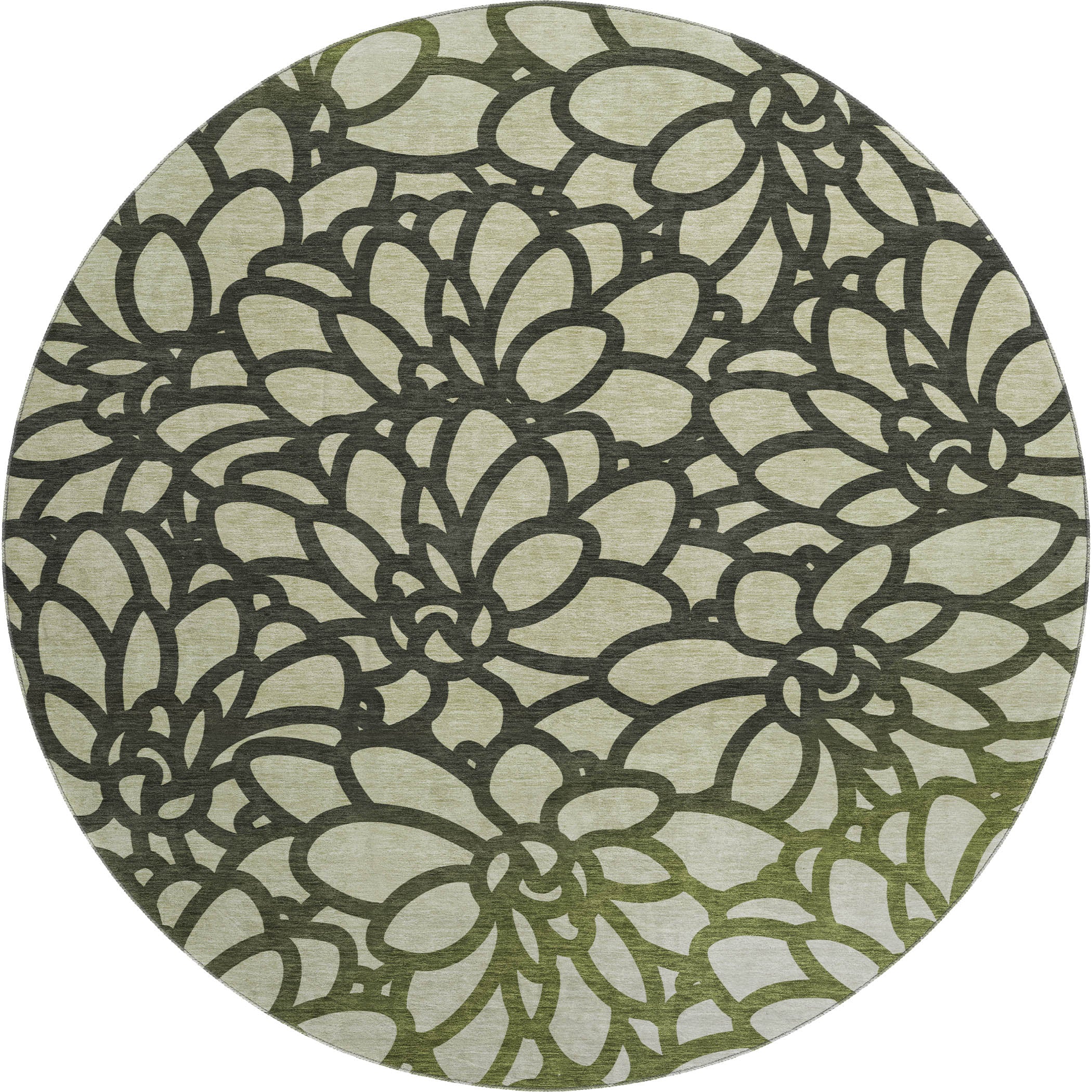 Istanbul Machine Washable Transitional Aloe Green Rug 8' x 8' #shape_Round