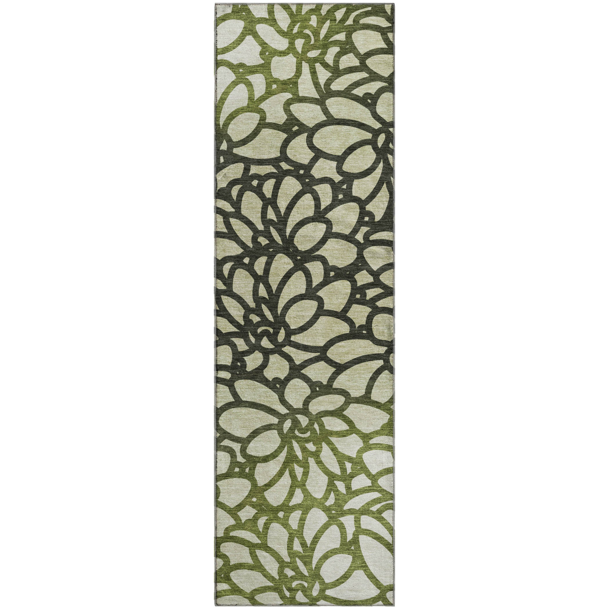 Istanbul Machine Washable Transitional Aloe Green Rug 2'3" x 7'6" #shape_Runner