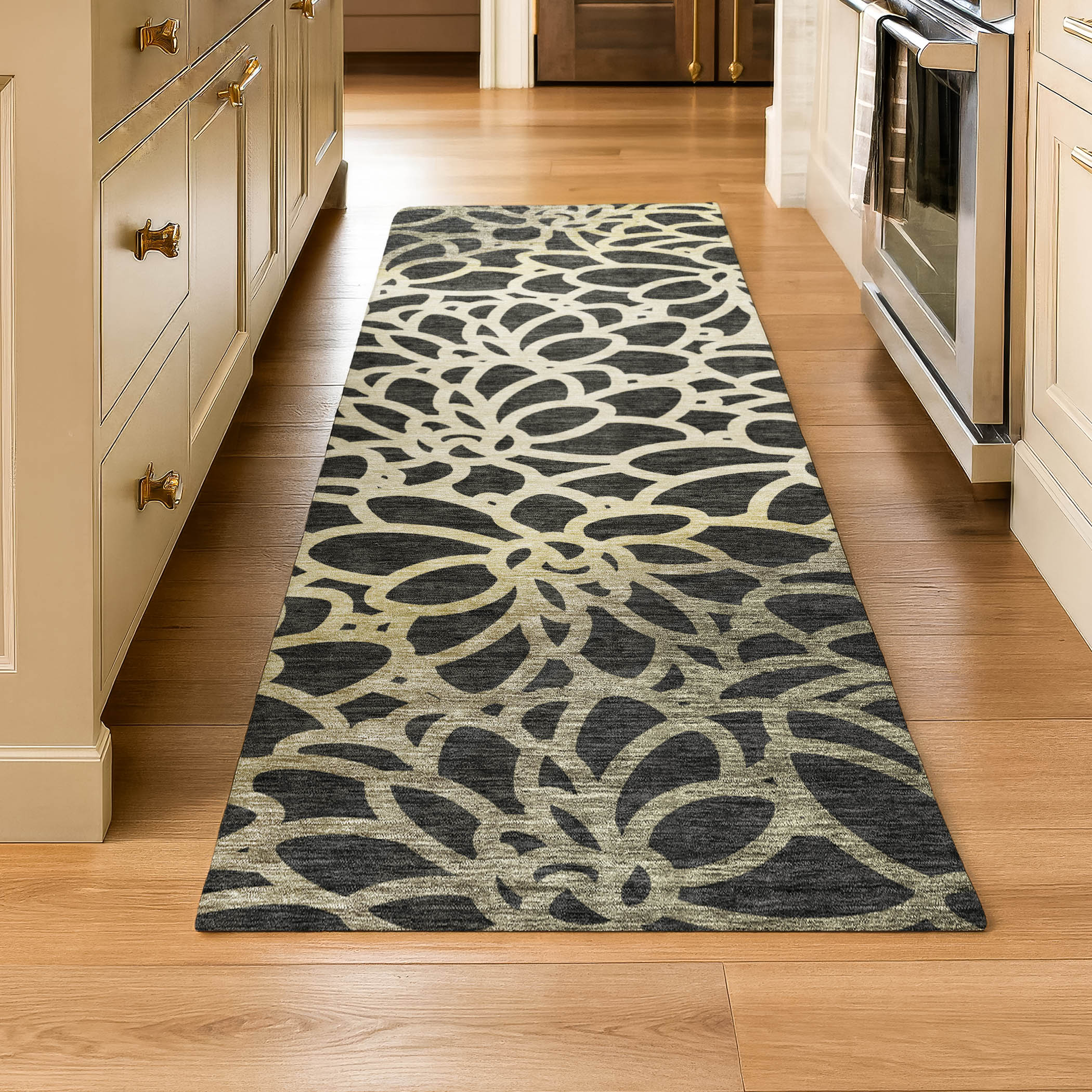 Istanbul Machine Washable Transitional Black Rug 2'3" x 7'6" #shape_Runner