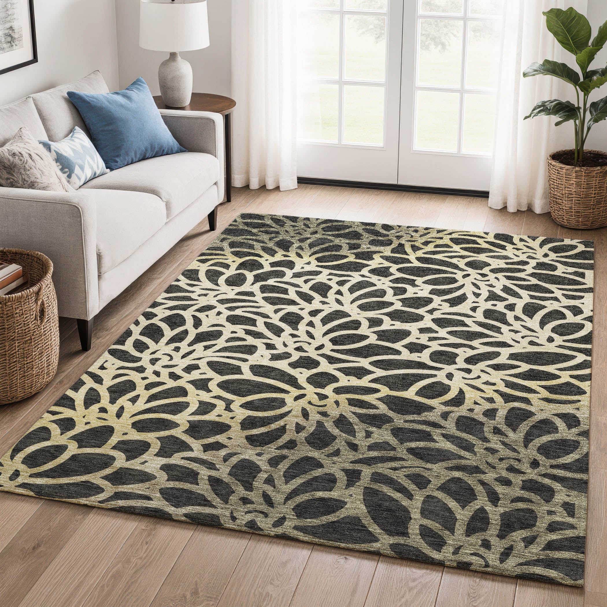 Istanbul Machine Washable Transitional Black Rug 3' x 5' #shape_Rectangle