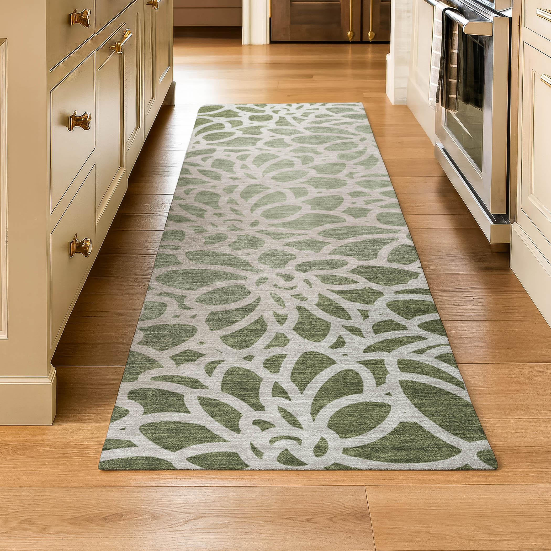 Istanbul Machine Washable Transitional Celery Green Rug 2'3" x 7'6" #shape_Runner