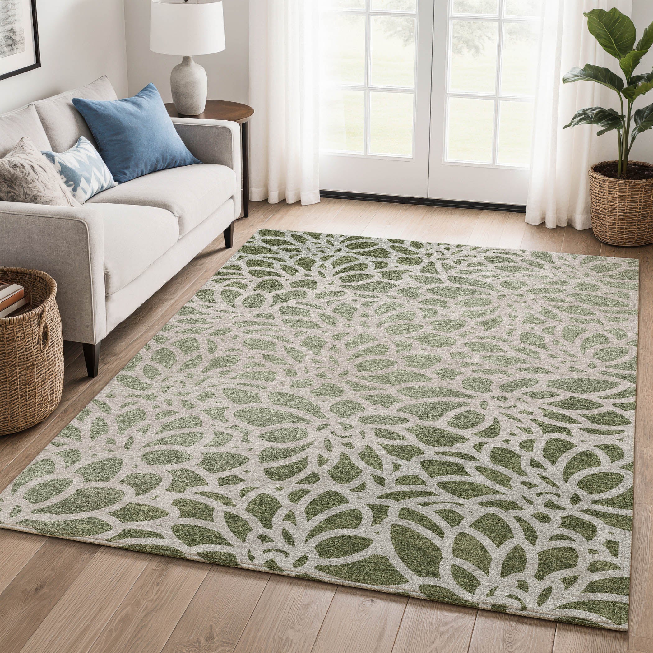 Istanbul Machine Washable Transitional Celery Green Rug 3' x 5' #shape_Rectangle