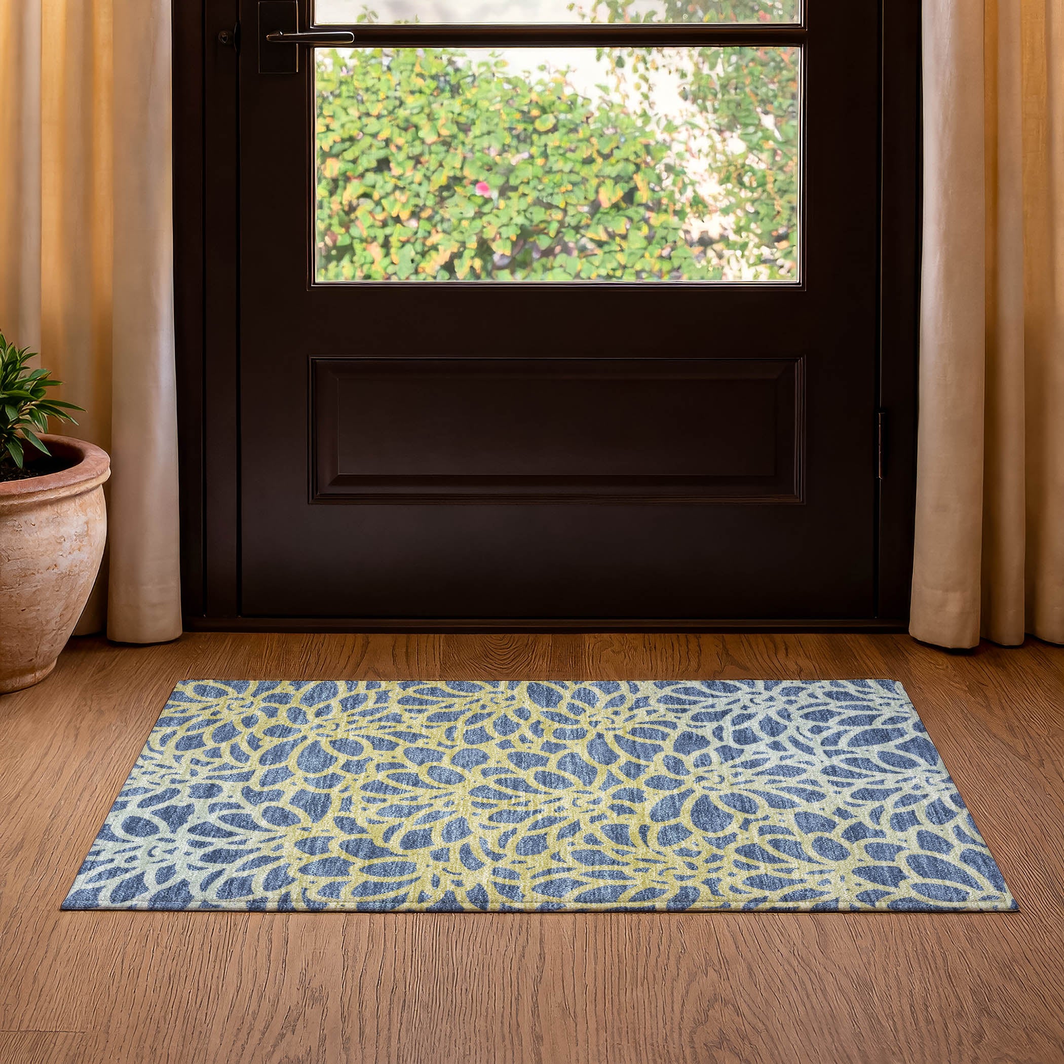 Istanbul Machine Washable Transitional Navy Blue Rug 1'8" x 2'6" #shape_Rectangle