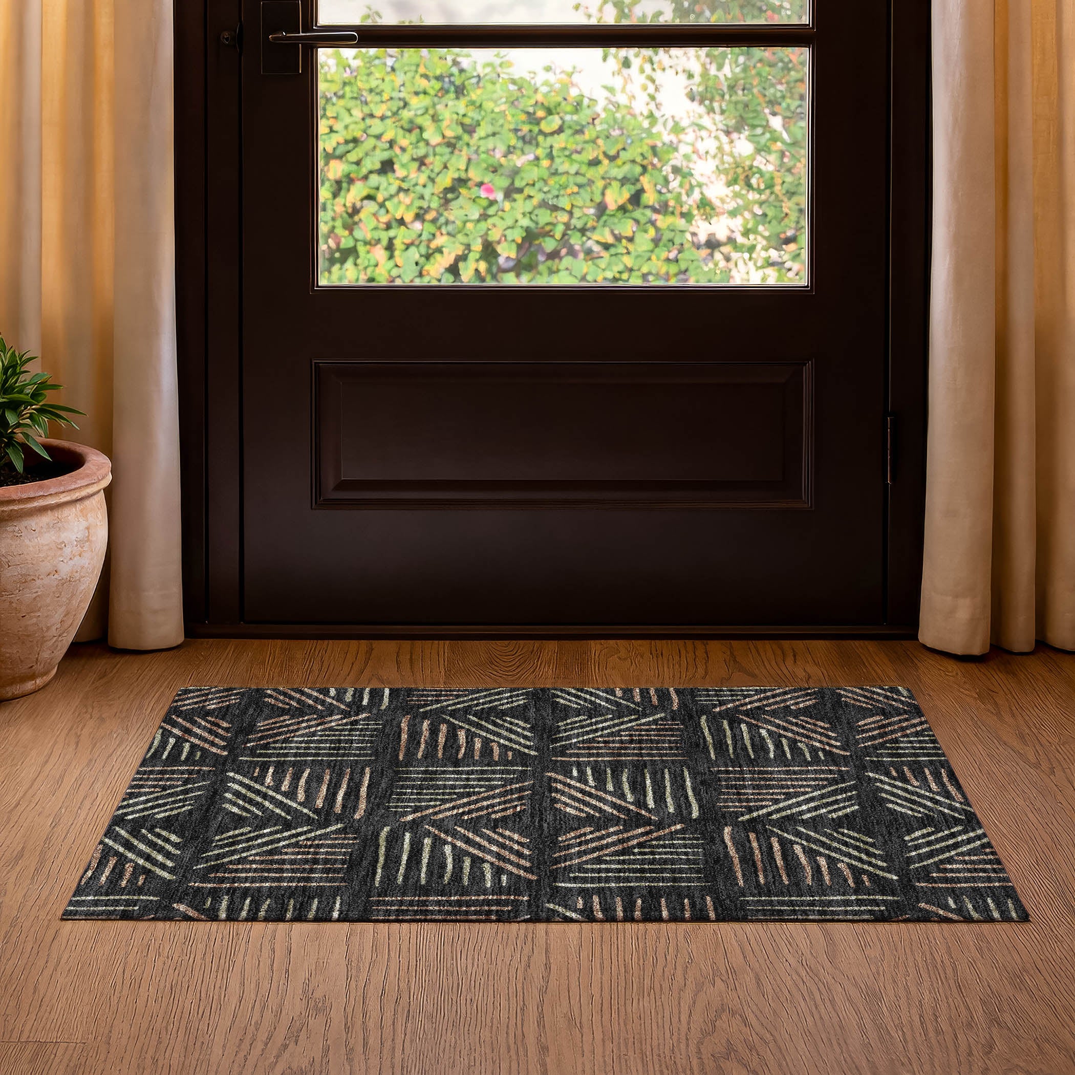 Kyoto Machine Washable Transitional Black Rug 1'8" x 2'6" #shape_Rectangle