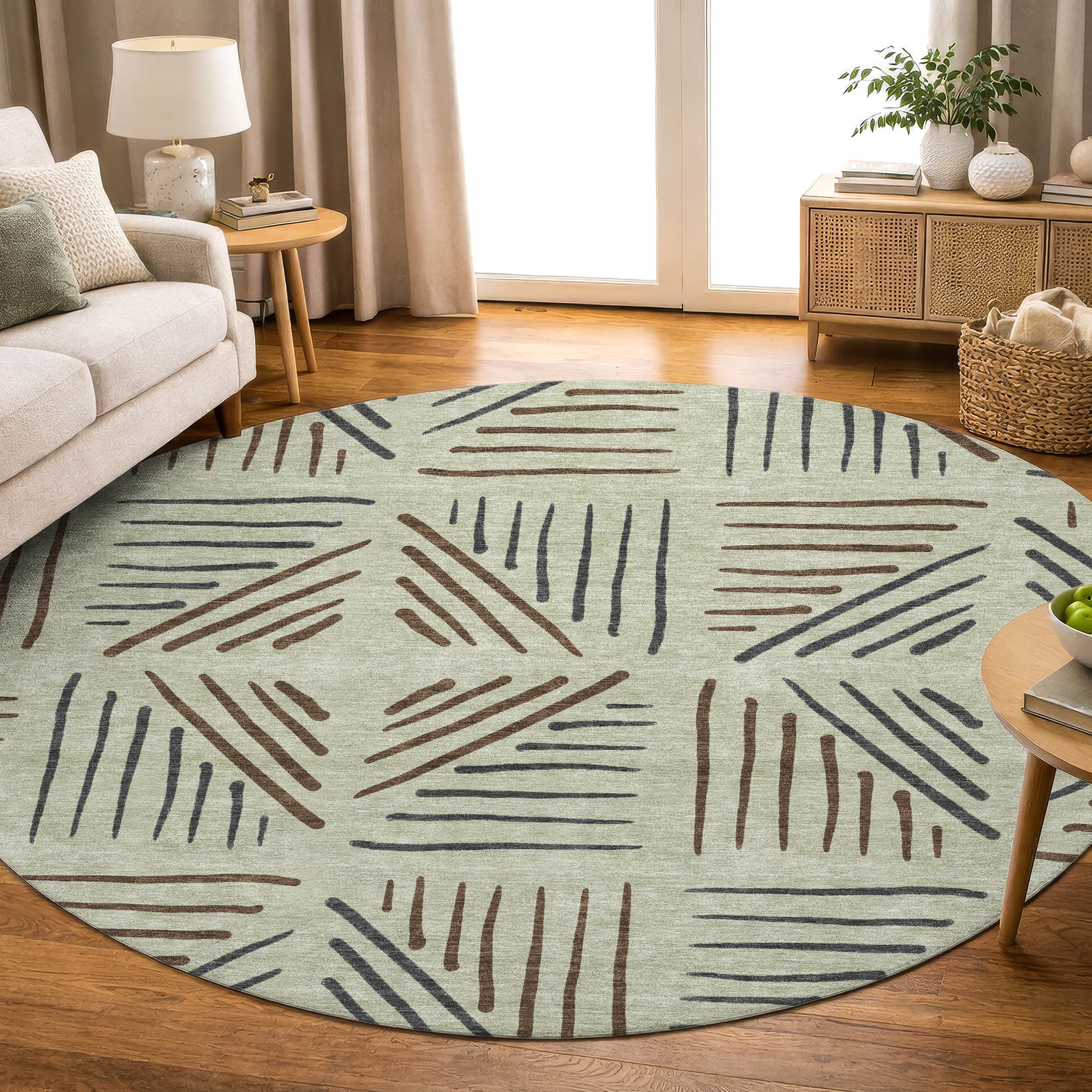 Kyoto Machine Washable Transitional Celery Green Rug 8' x 8' #shape_Round