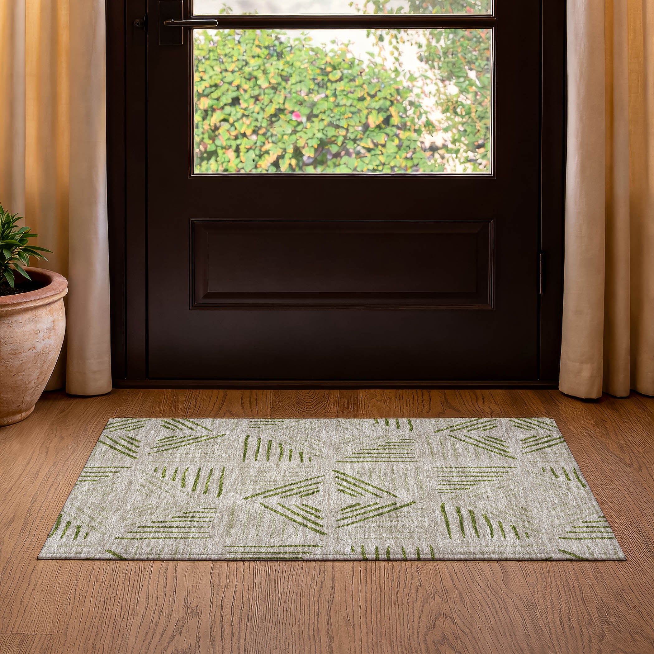Kyoto Machine Washable Transitional Flax Ivory Rug 1'8" x 2'6" #shape_Rectangle