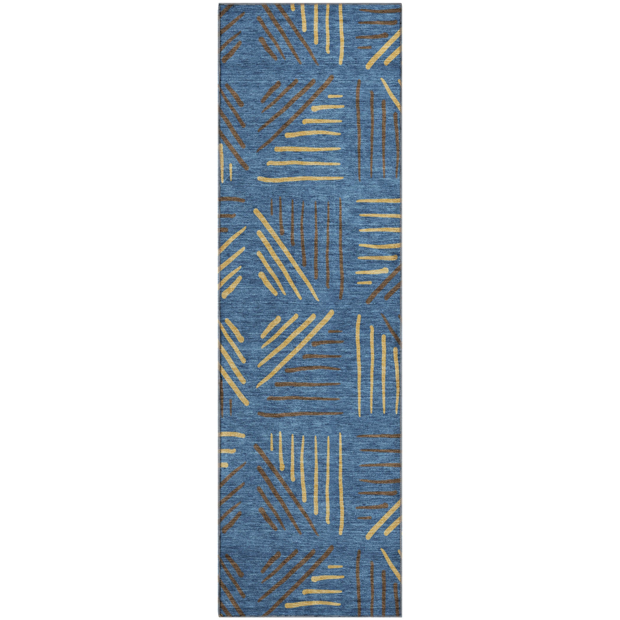Kyoto Machine Washable Transitional Navy Blue Rug 2'3" x 7'6" #shape_Runner