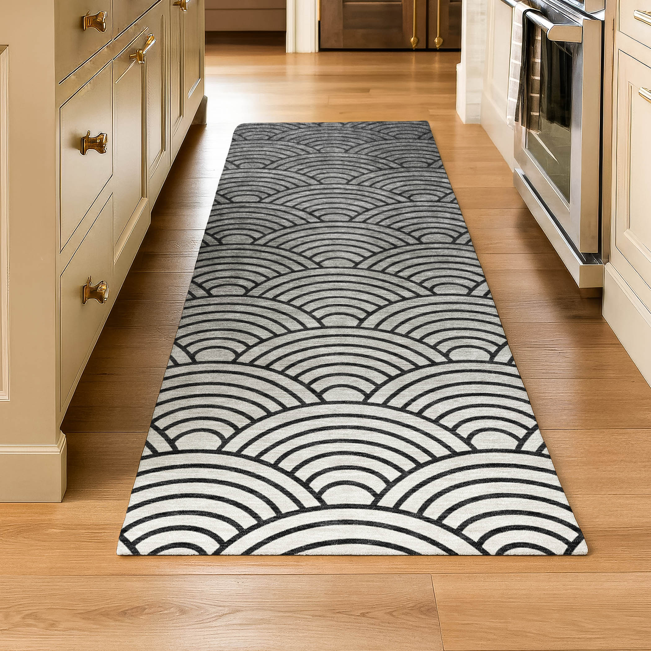 Santorini Machine Washable Transitional Black Rug 2'3" x 7'6" #shape_Runner