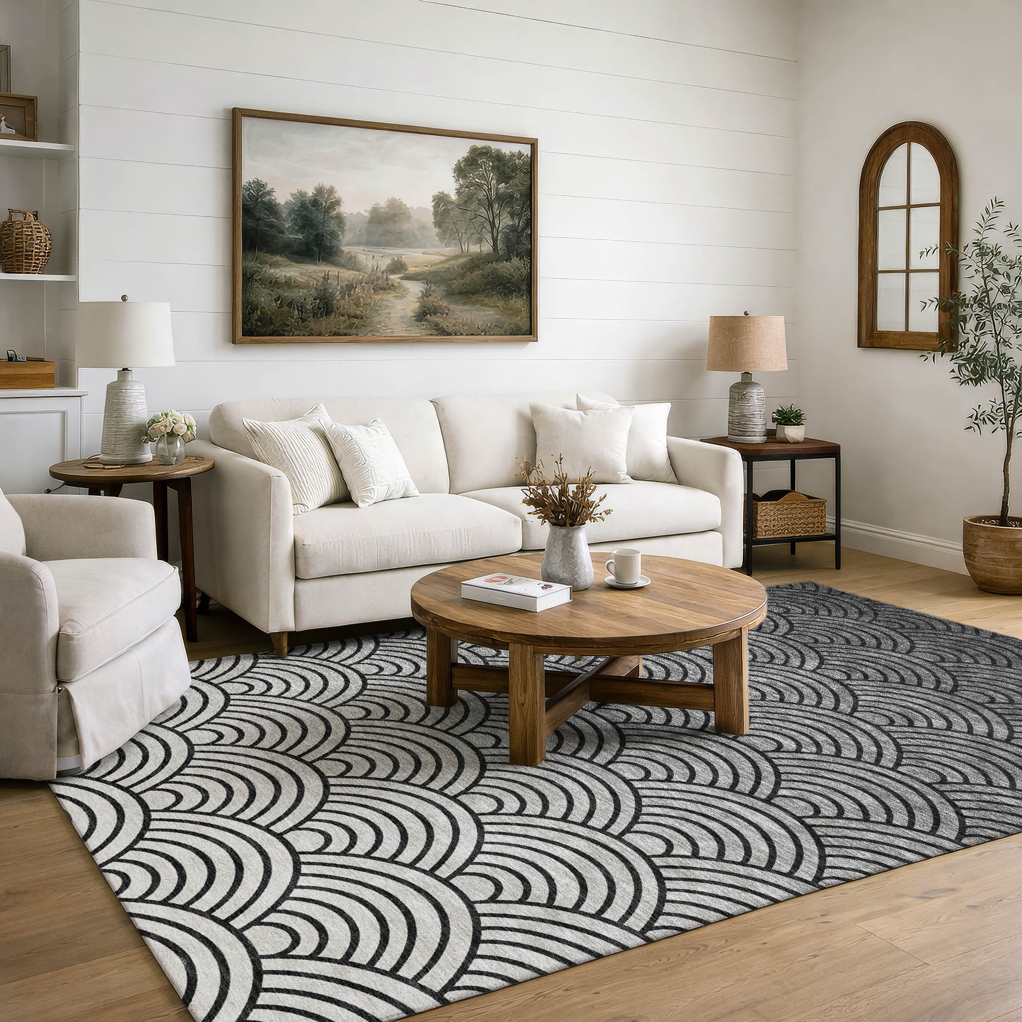 Santorini Machine Washable Transitional Black Rug 3' x 5' #shape_Rectangle