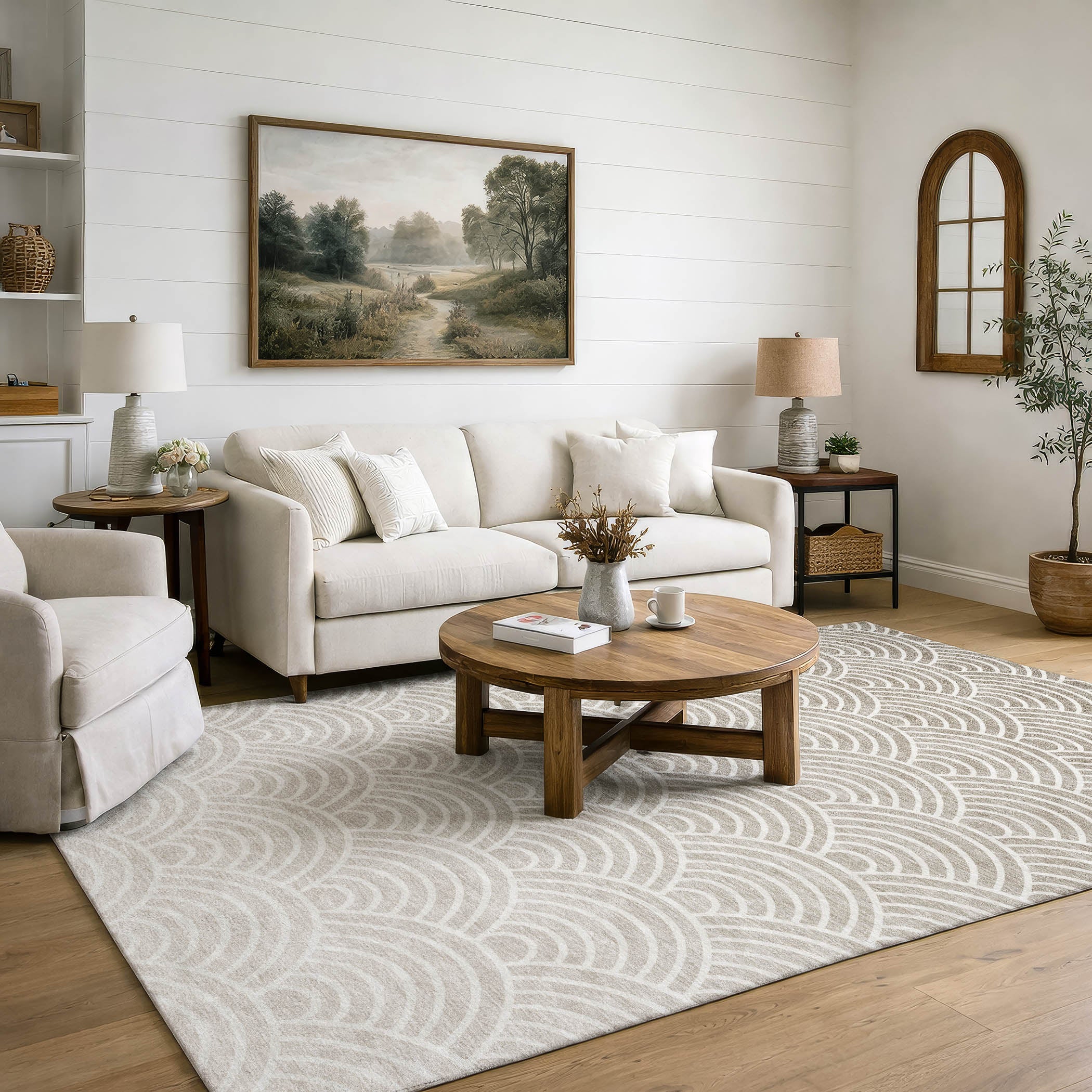 Santorini Machine Washable Transitional Ivory Rug 3' x 5' #shape_Rectangle