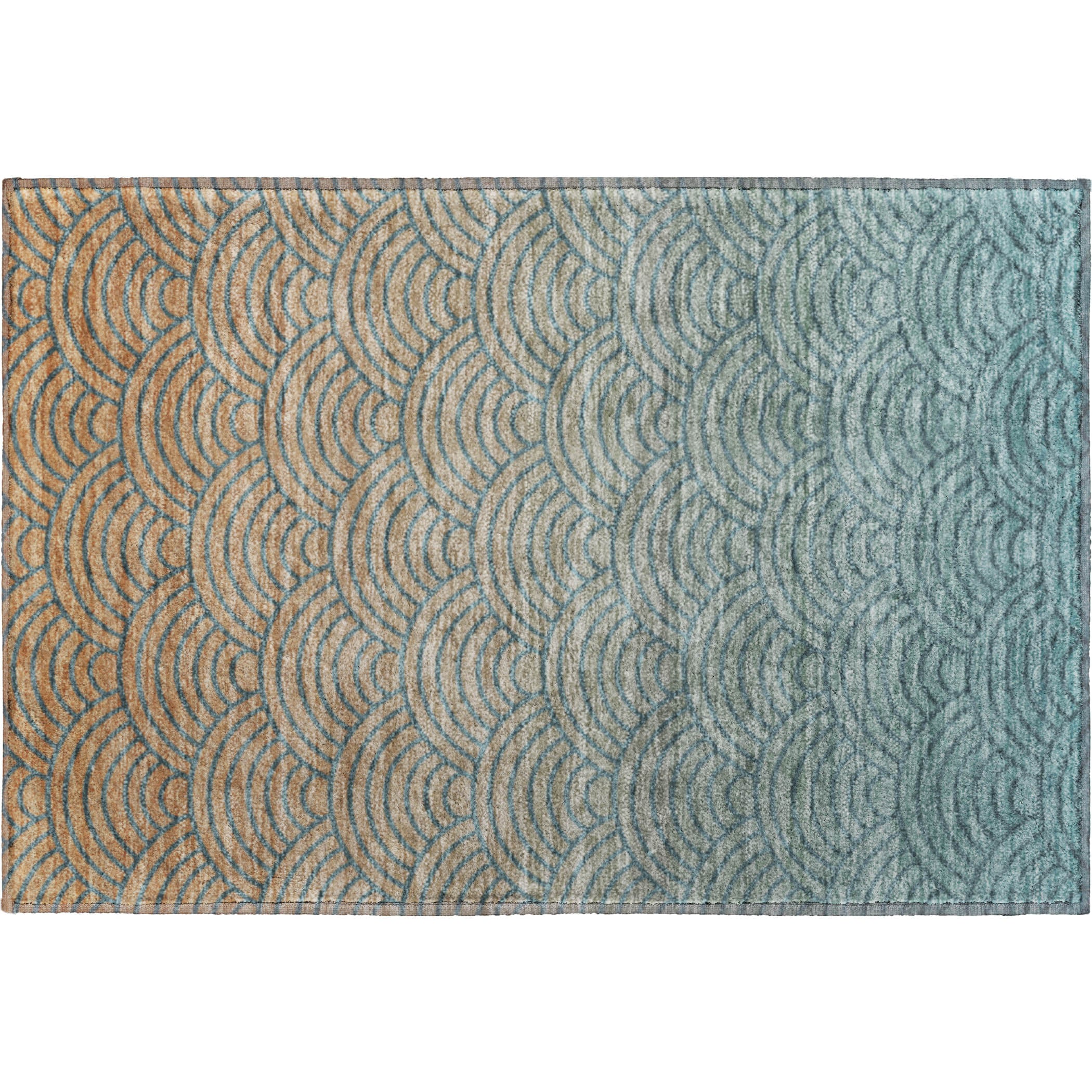 Santorini Machine Washable Transitional Teal Rug 1'8" x 2'6" #shape_Rectangle