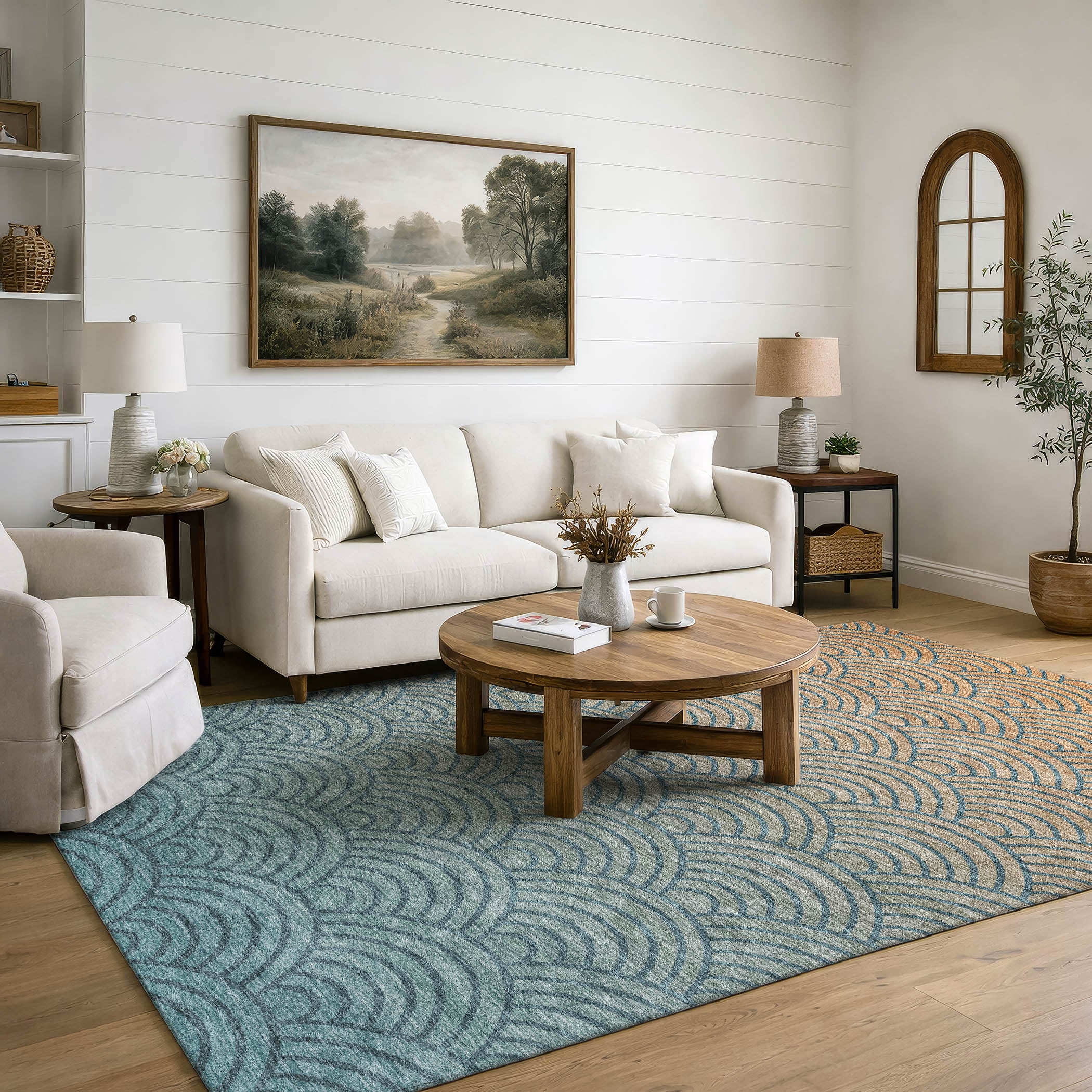 Santorini Machine Washable Transitional Teal Rug 3' x 5' #shape_Rectangle