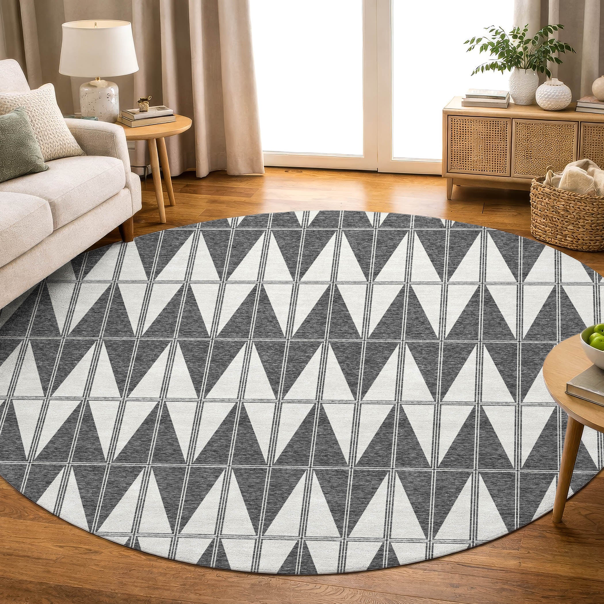 Zanzibar Machine Washable Transitional Ivory Rug 8' x 8' #shape_Round