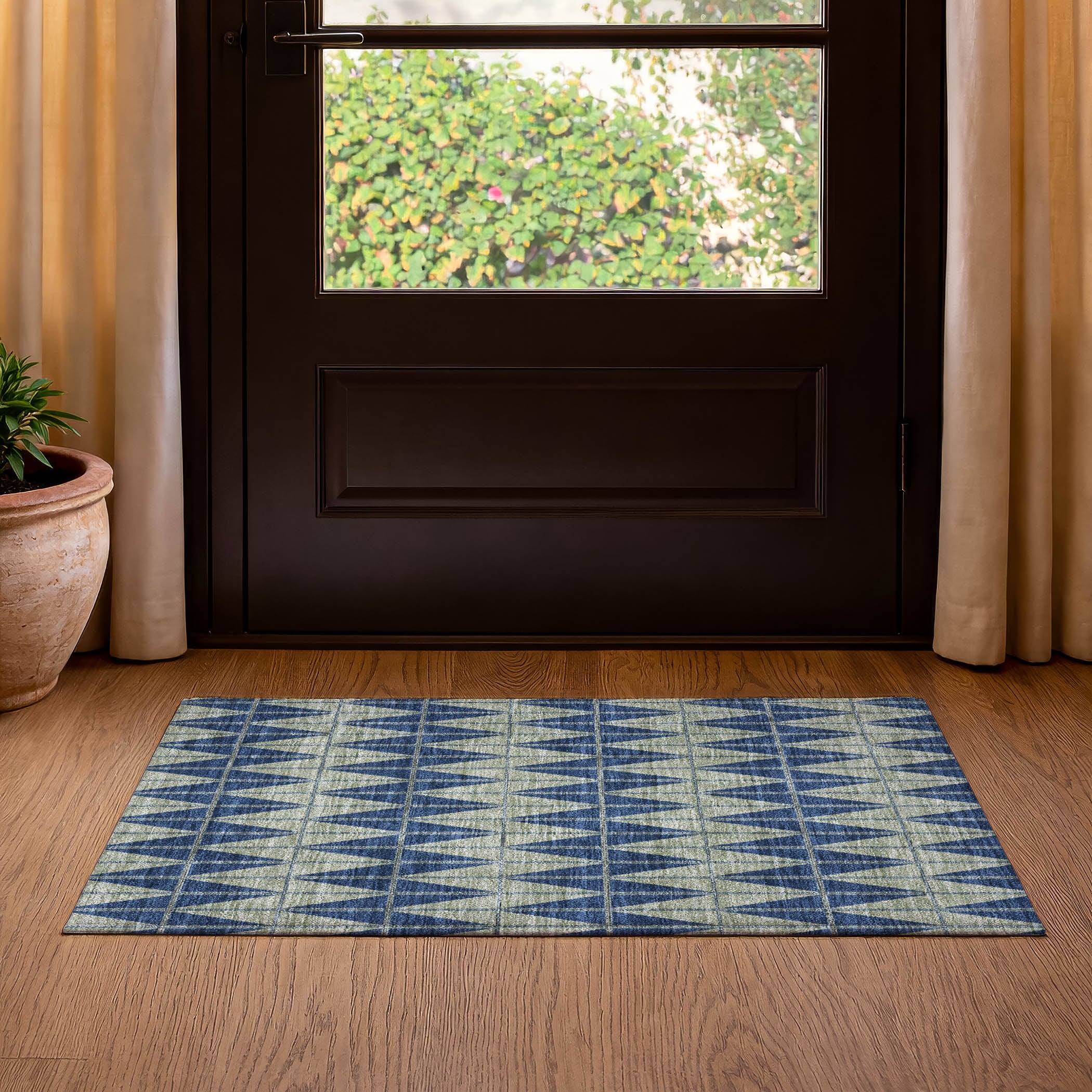 Zanzibar Machine Washable Transitional Navy Blue Rug 1'8" x 2'6" #shape_Rectangle