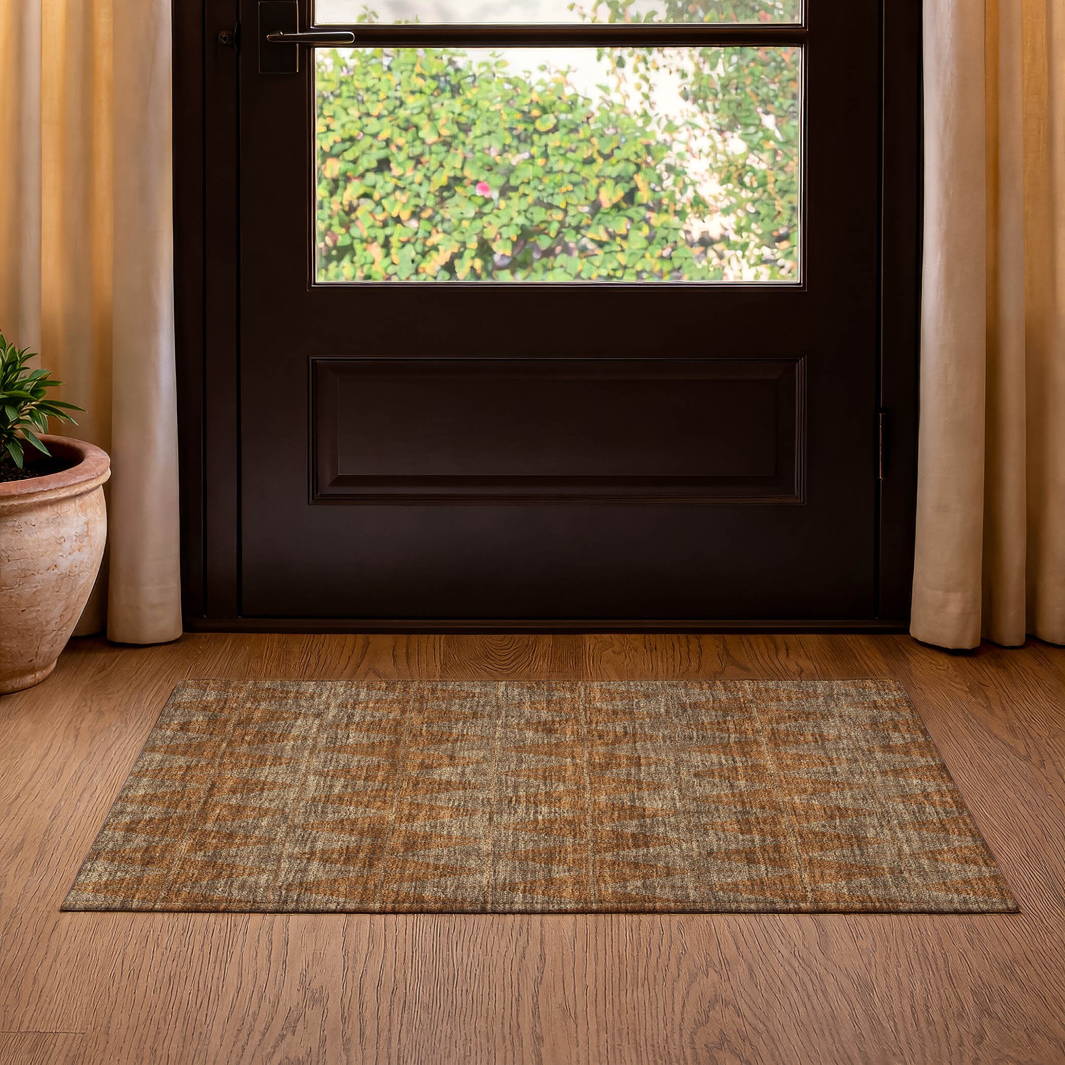 Zanzibar Machine Washable Transitional Paprika Orange Rug 1'8" x 2'6" #shape_Rectangle