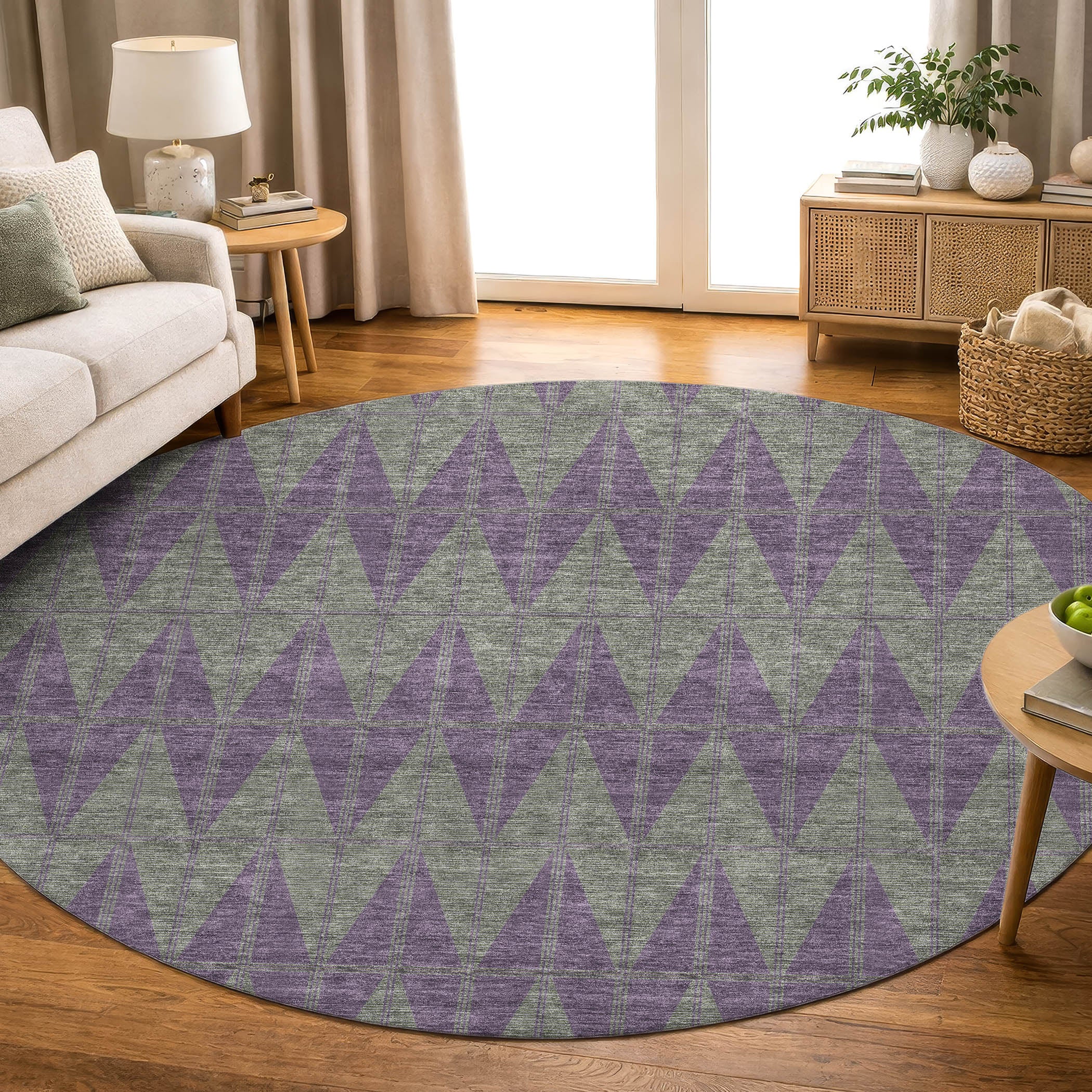 Zanzibar Machine Washable Transitional Plum Purple Rug 8' x 8' #shape_Round