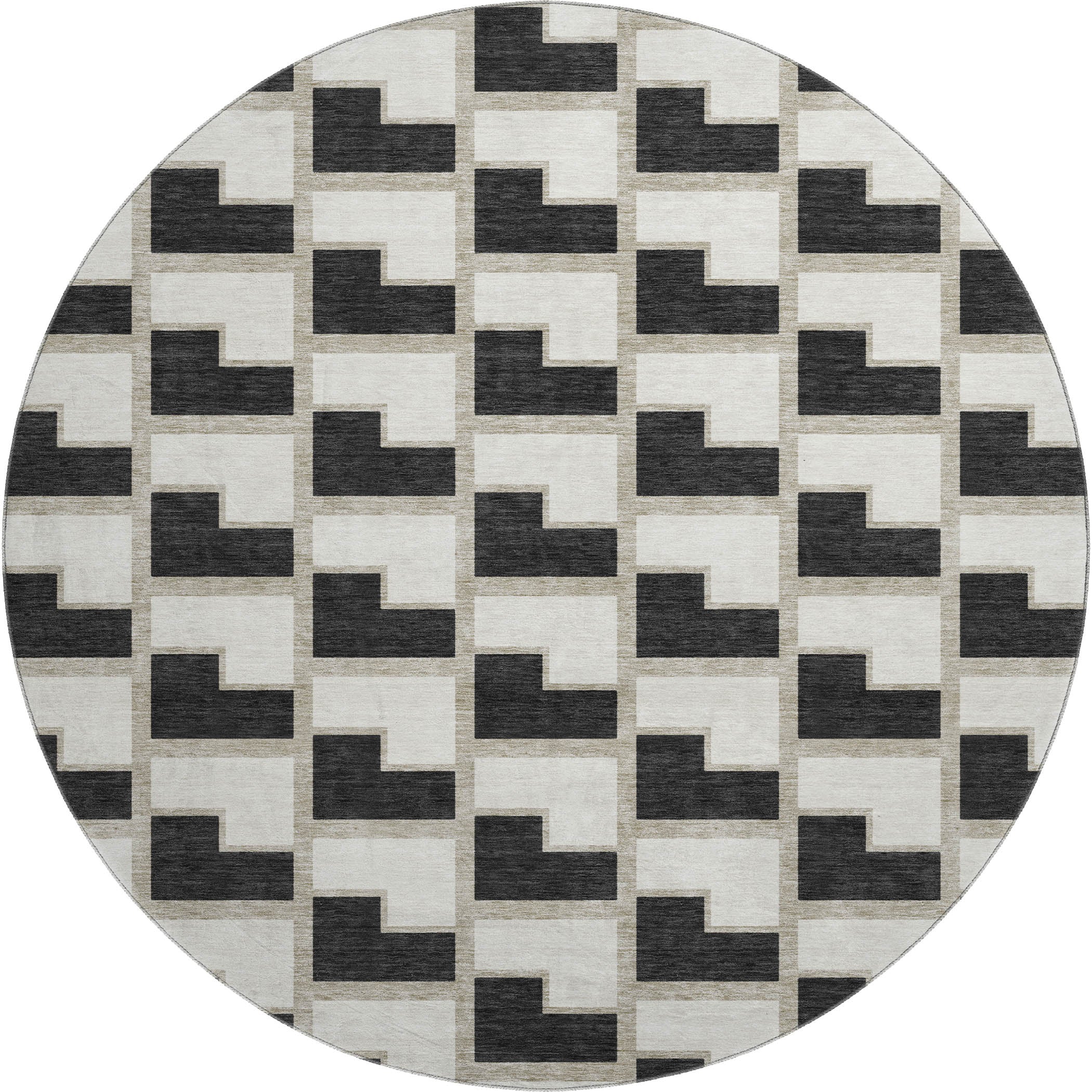 Chiang Mai Machine Washable Transitional Black Rug 8' x 8' #shape_Round