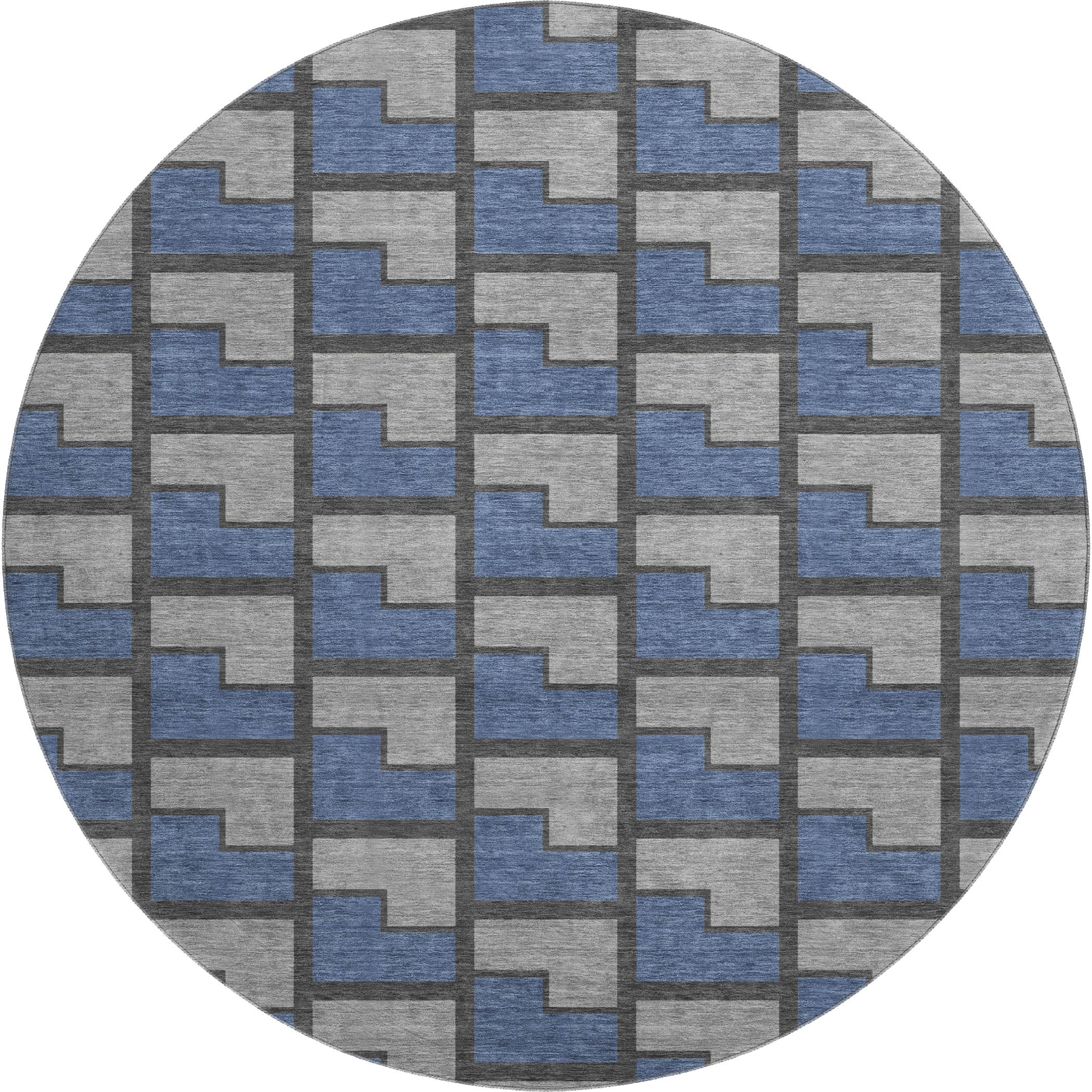 Chiang Mai Machine Washable Transitional Navy Blue Rug 8' x 8' #shape_Round
