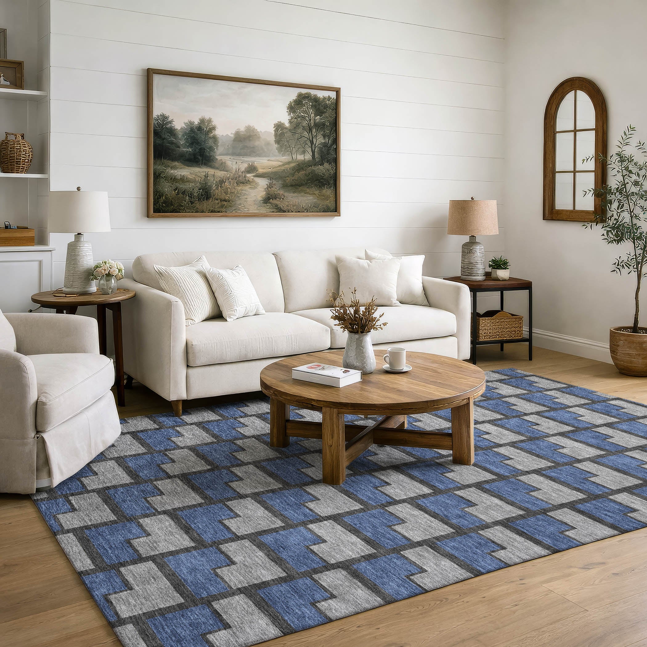 Chiang Mai Machine Washable Transitional Navy Blue Rug 3' x 5' #shape_Rectangle