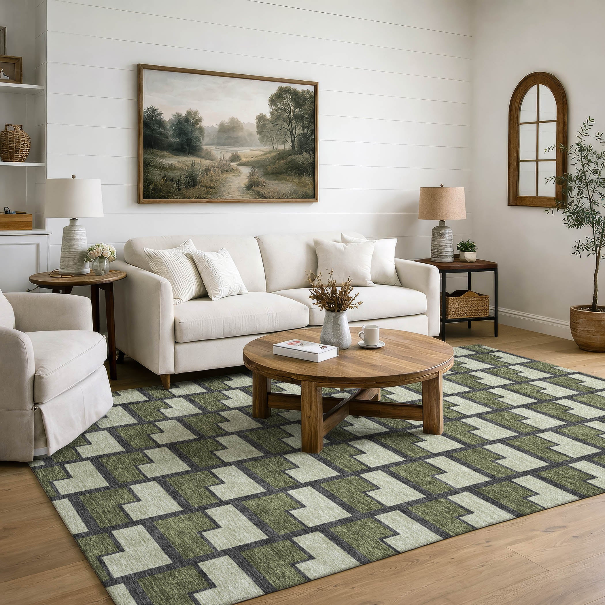 Chiang Mai Machine Washable Transitional Olive Green Rug 3' x 5' #shape_Rectangle