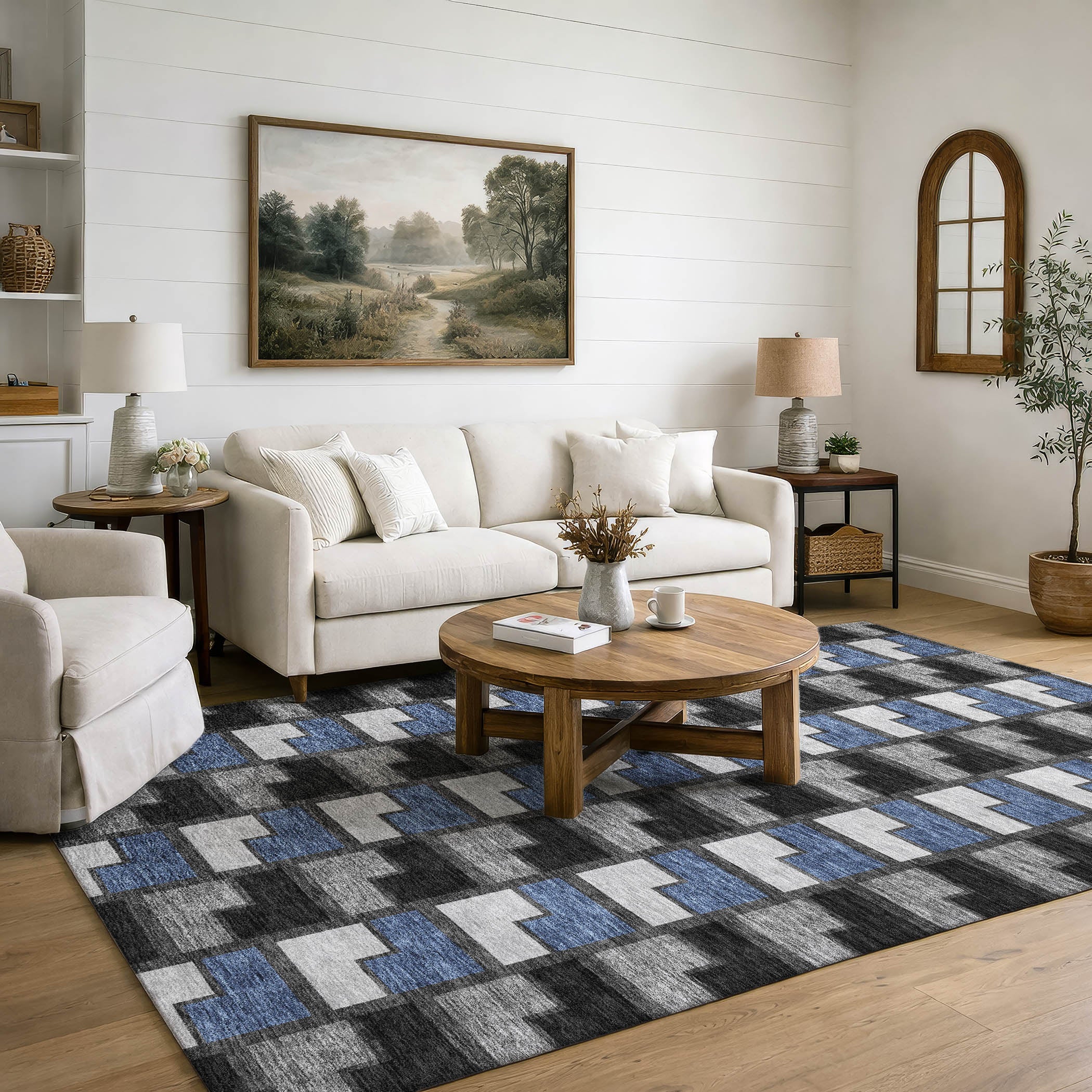 Antigua Machine Washable Transitional Black Rug 3' x 5' #shape_Rectangle