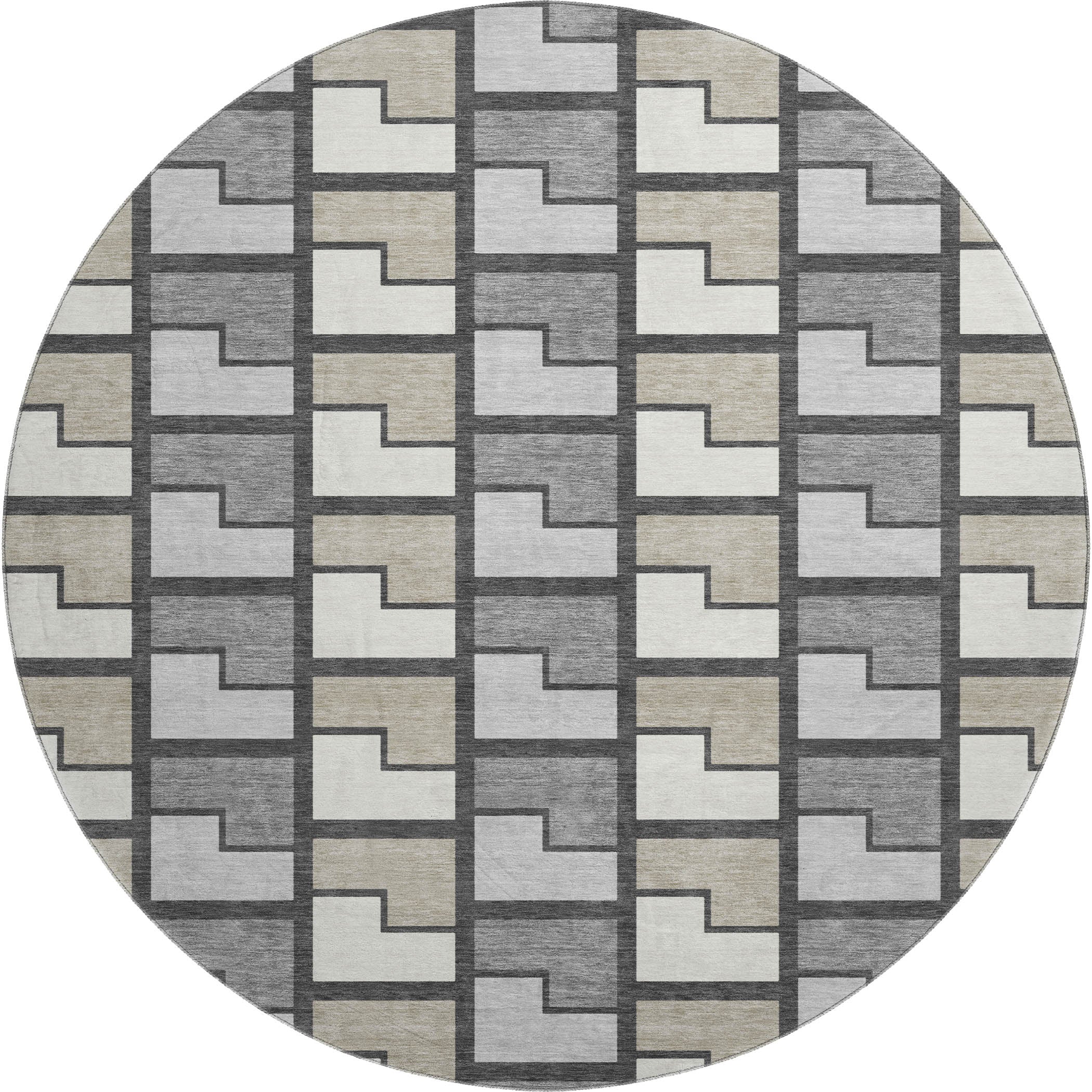 Antigua Machine Washable Transitional Ivory Rug 8' x 8' #shape_Round