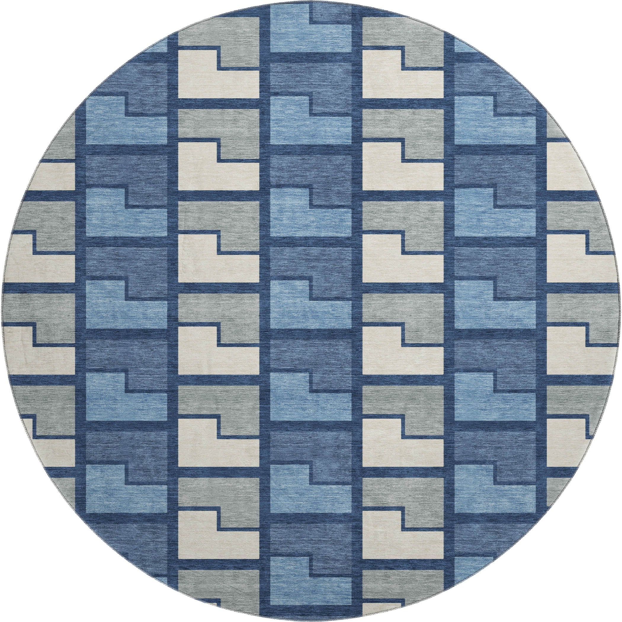 Antigua Machine Washable Transitional Navy Blue Rug 8' x 8' #shape_Round
