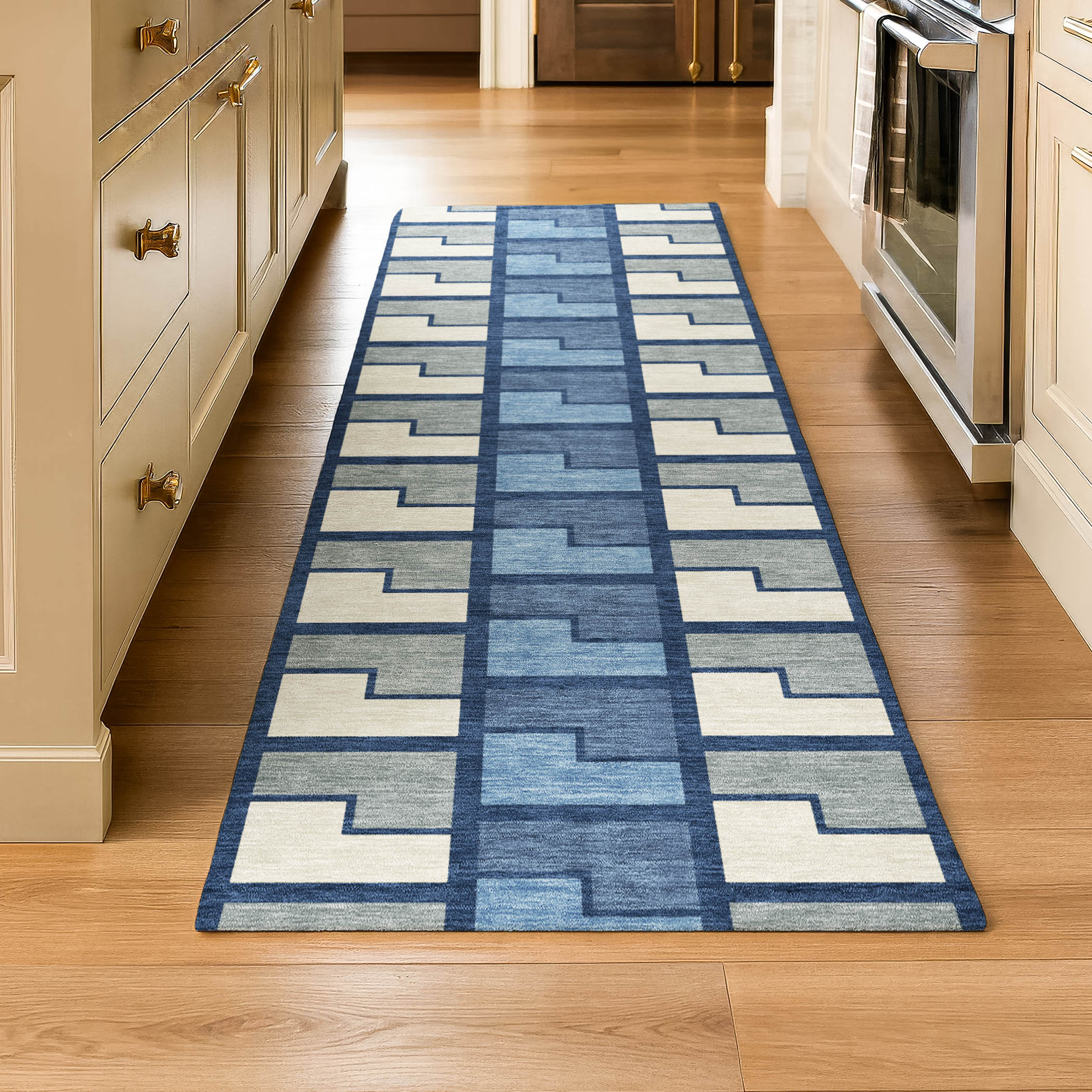 Antigua Machine Washable Transitional Navy Blue Rug 2'3" x 7'6" #shape_Runner