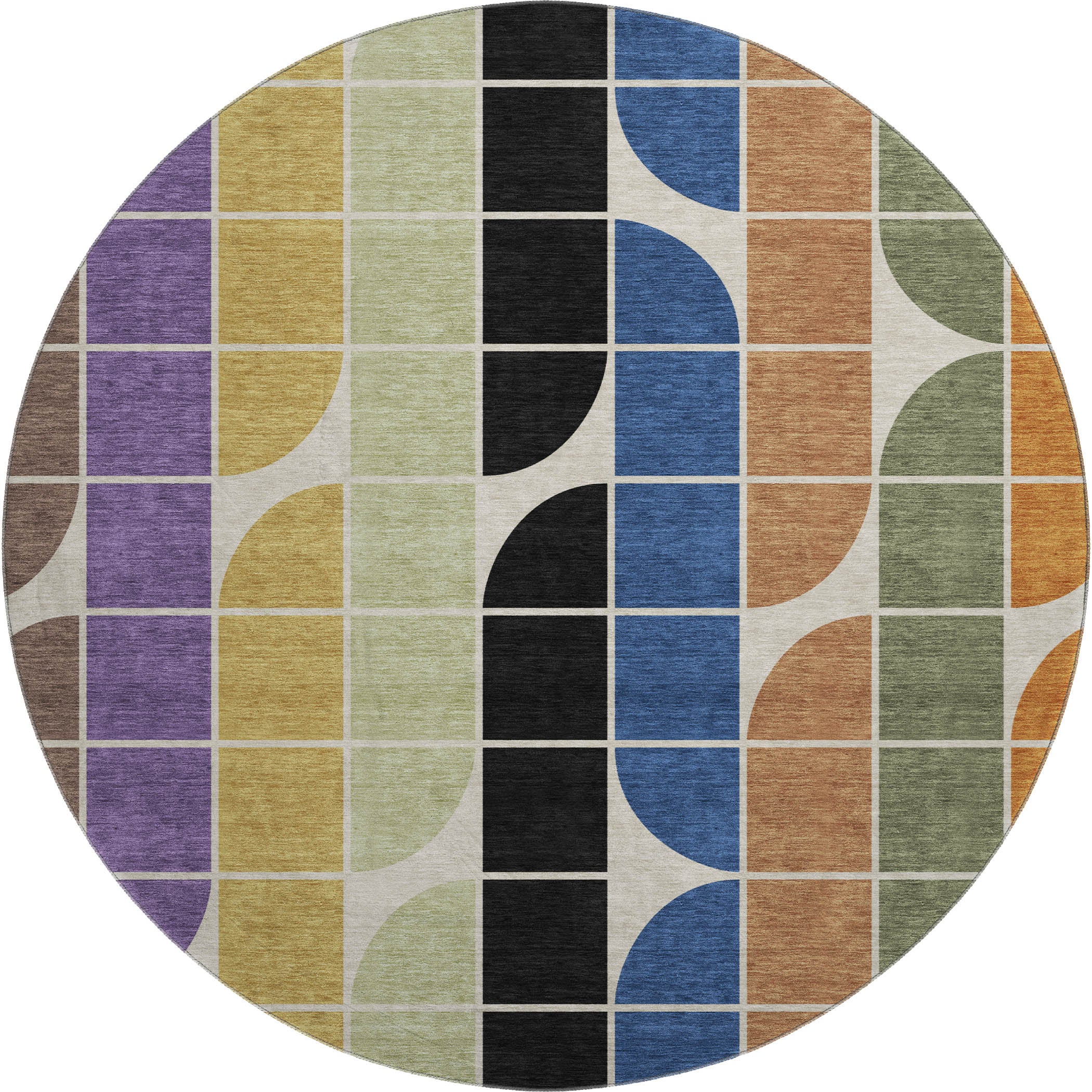 Oaxaca Machine Washable Transitional Blue Rug 8' x 8' #shape_Round