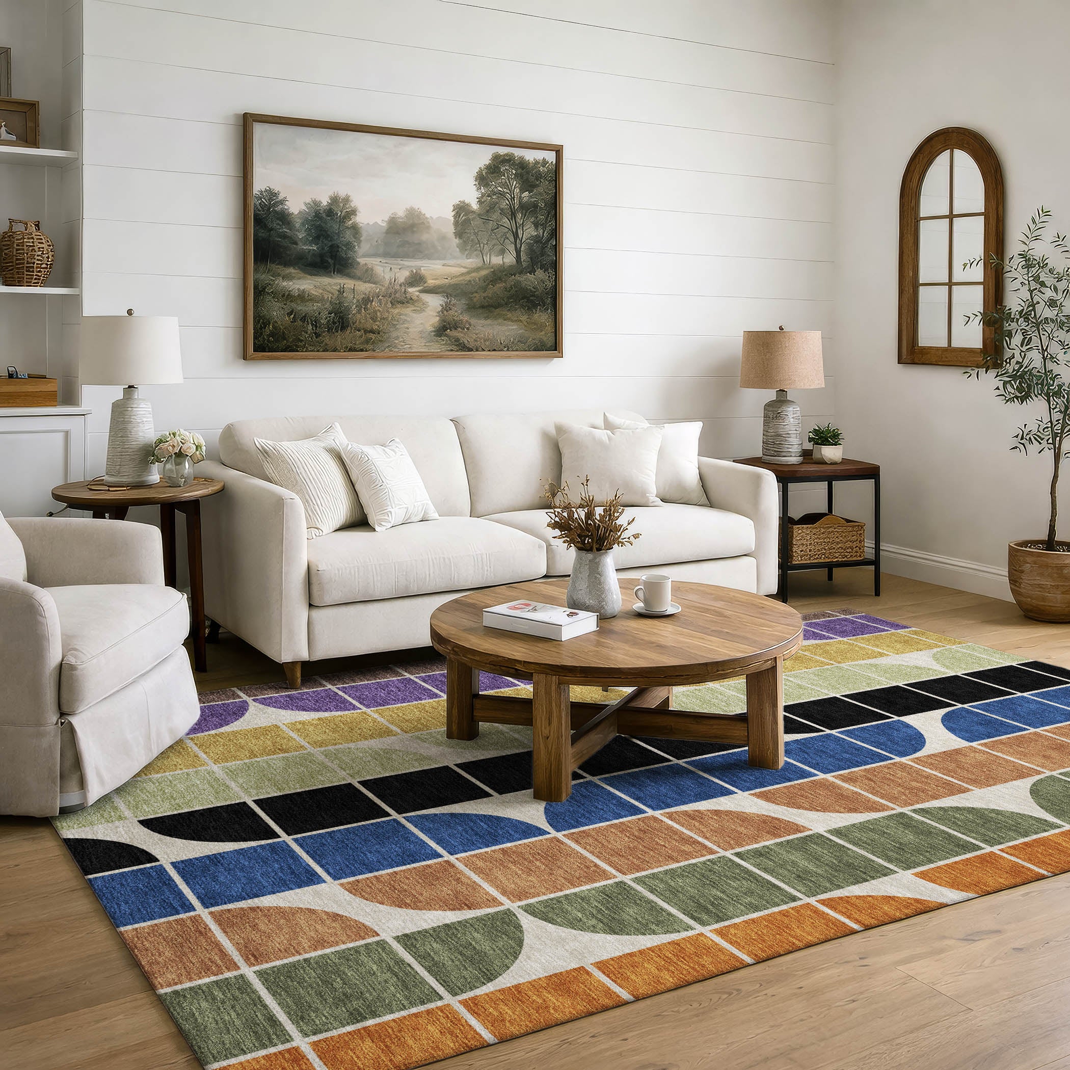 Oaxaca Machine Washable Transitional Blue Rug 3' x 5' #shape_Rectangle