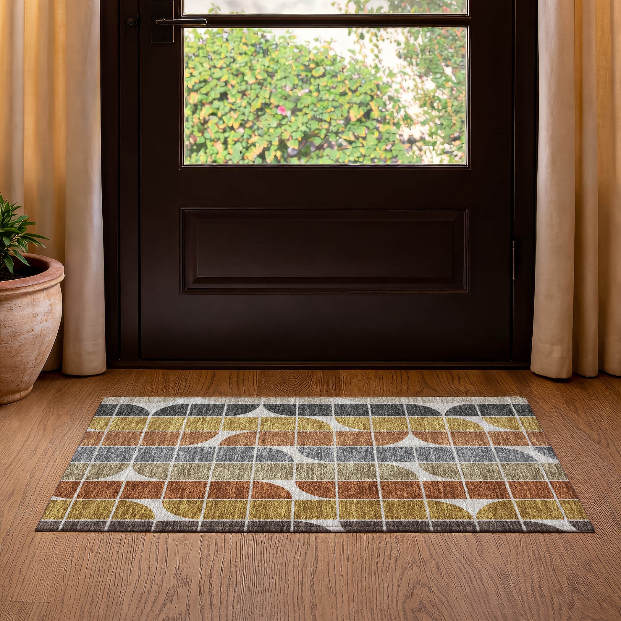 Oaxaca Machine Washable Transitional Coffee Brown Rug 1'8" x 2'6" #shape_Rectangle