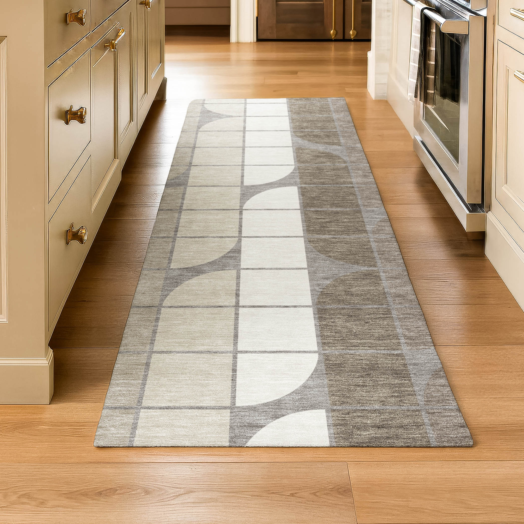 Oaxaca Machine Washable Contemporary Taupe Brown Rug 2'3" x 7'6" #shape_Runner