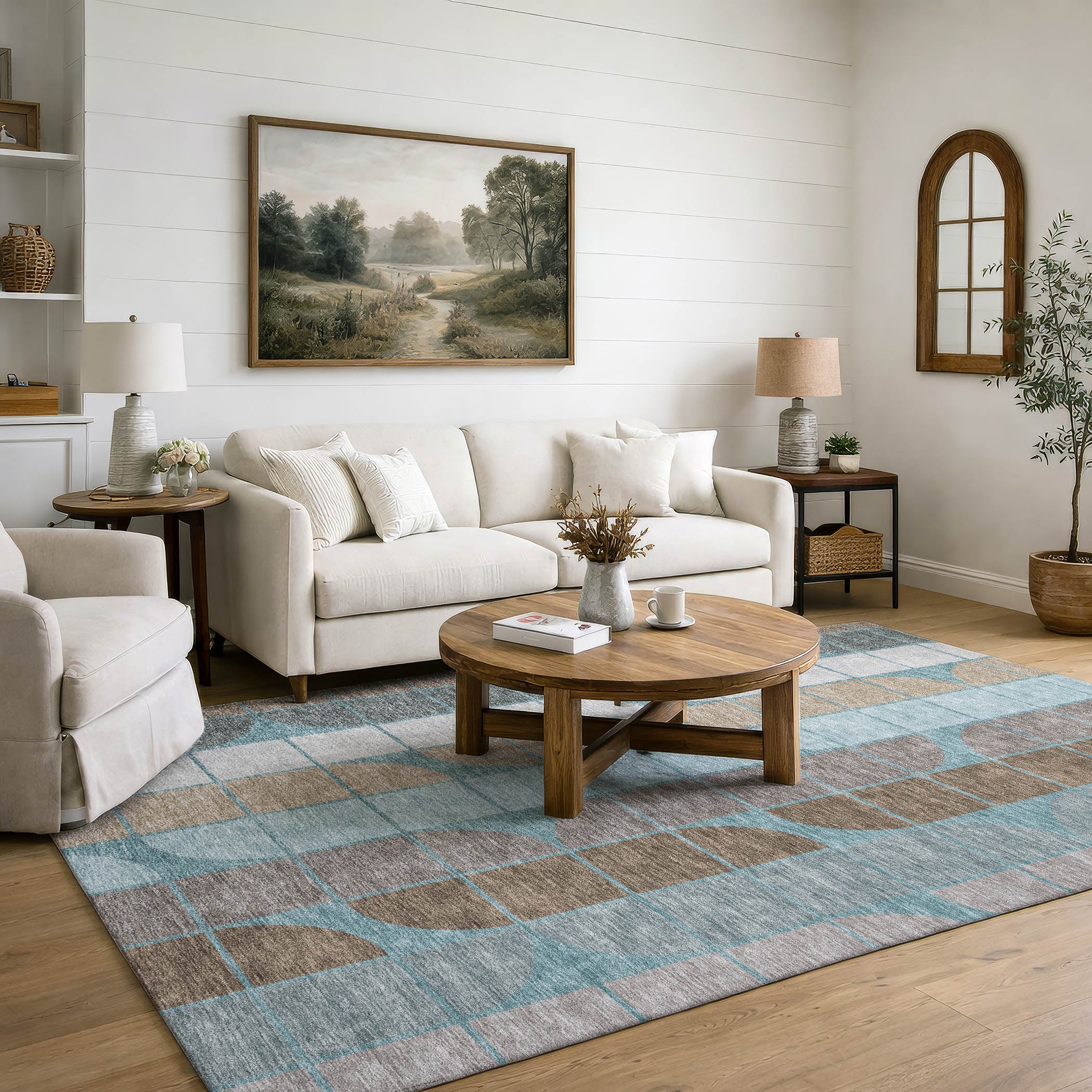 Oaxaca Machine Washable Contemporary Teal Rug 3' x 5' #shape_Rectangle