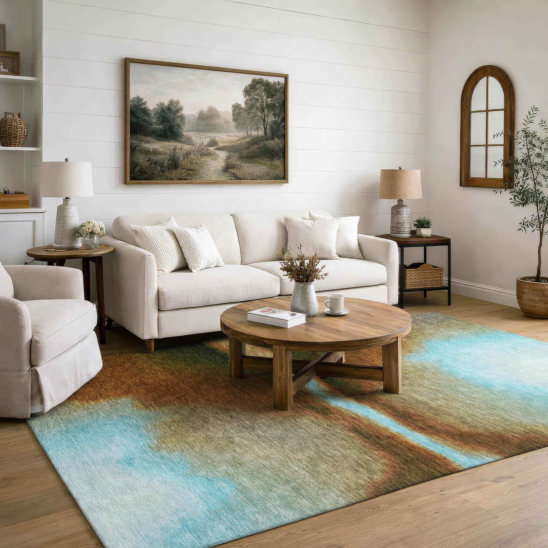 Bangkok Machine Washable Contemporary Blue Rug 3' x 5' #shape_Rectangle