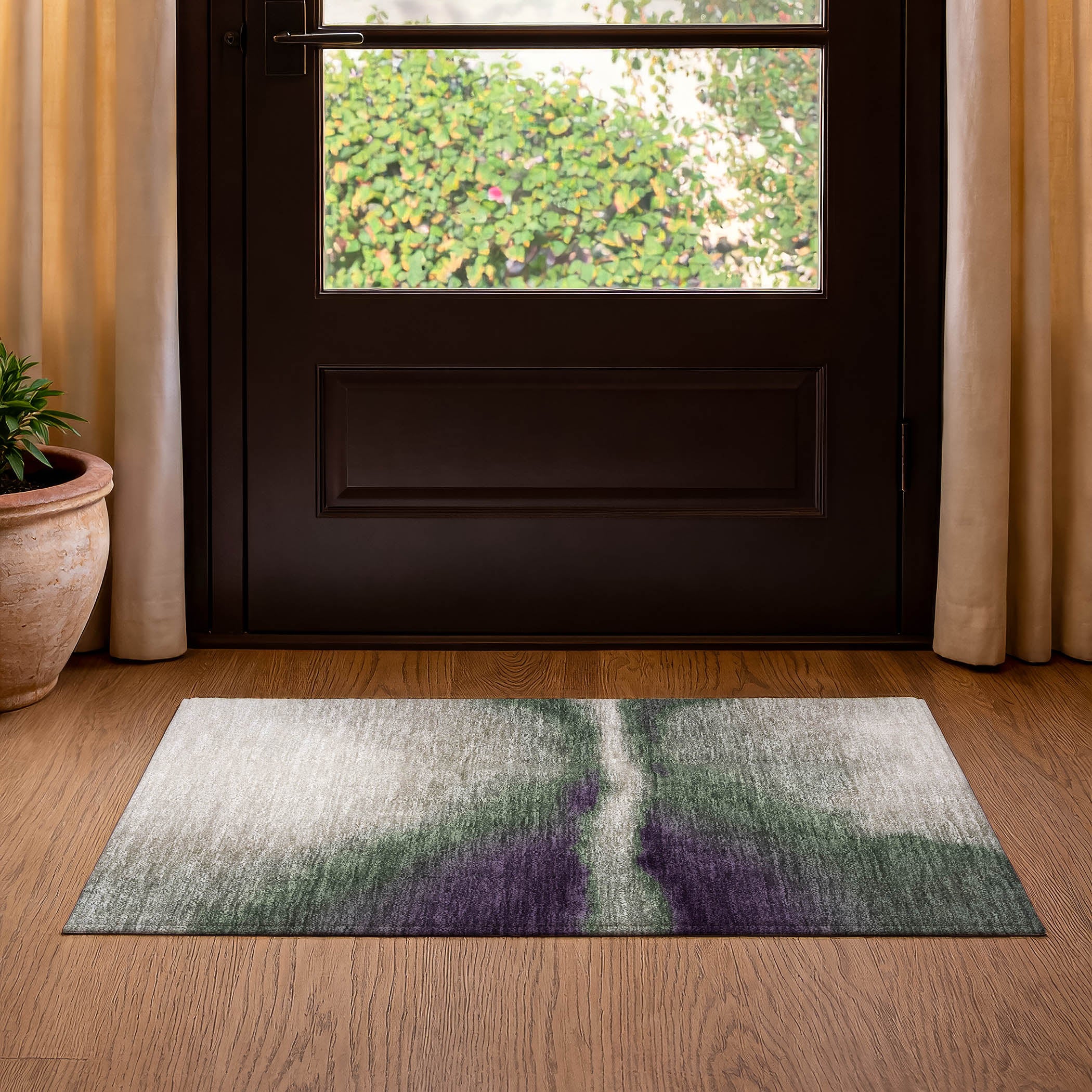 Bangkok Machine Washable Contemporary Fern Green Rug 1'8" x 2'6" #shape_Rectangle