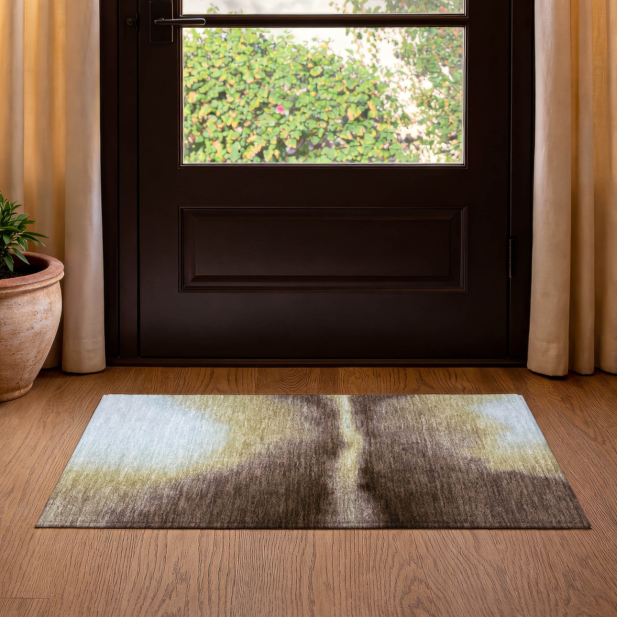 Bangkok Machine Washable Contemporary Fudge Brown Rug 1'8" x 2'6" #shape_Rectangle