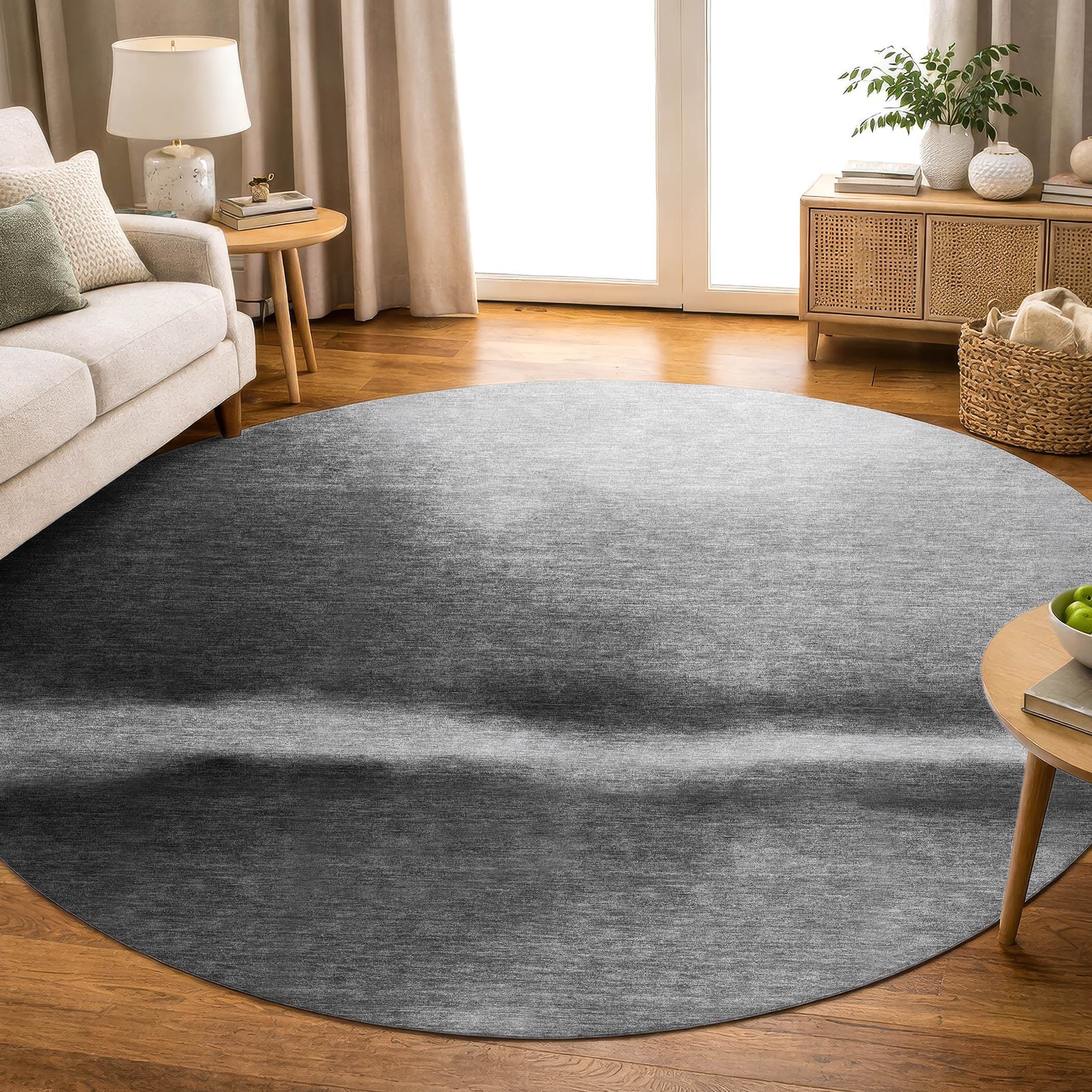 Bangkok Machine Washable Contemporary Gray Rug 8' x 8' #shape_Round