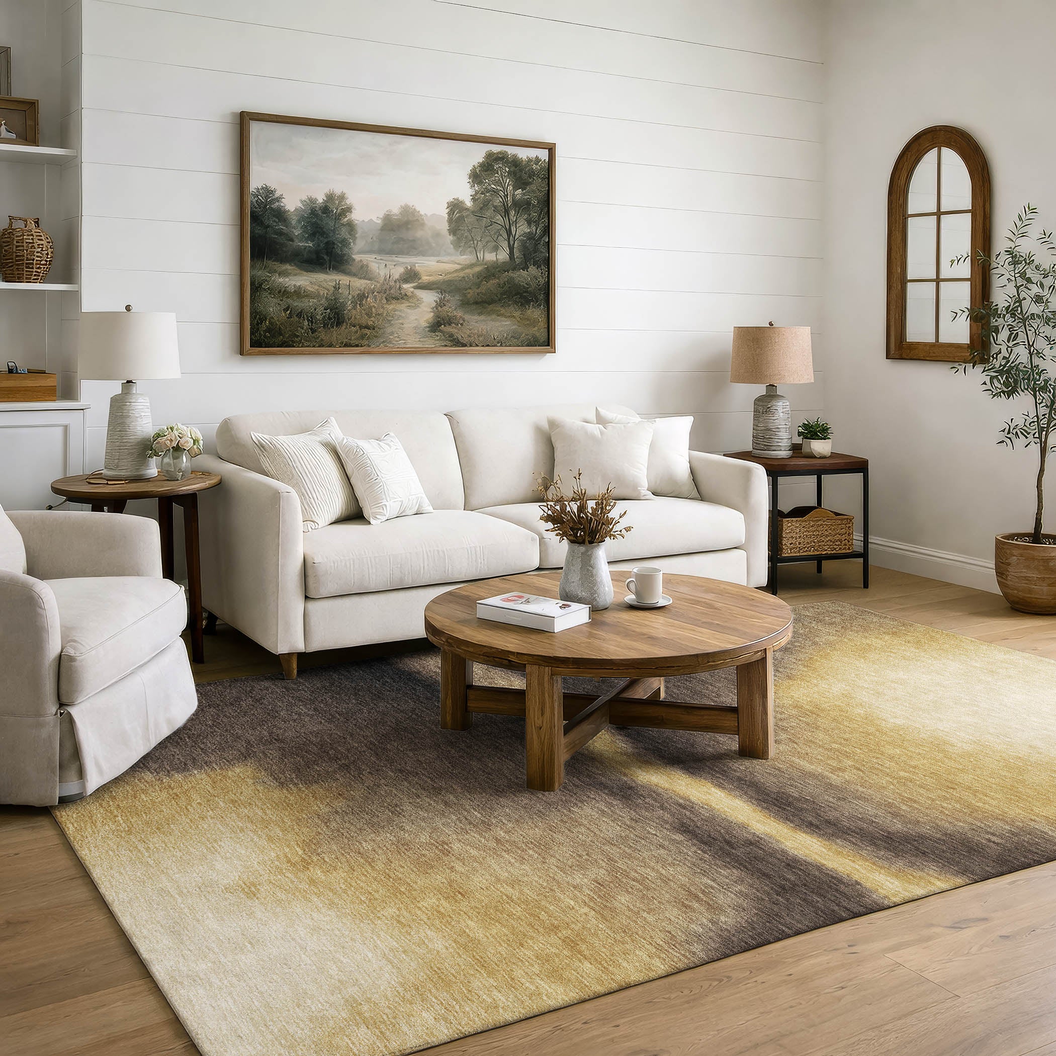 Bangkok Machine Washable Contemporary Honey Gold Rug 3' x 5' #shape_Rectangle